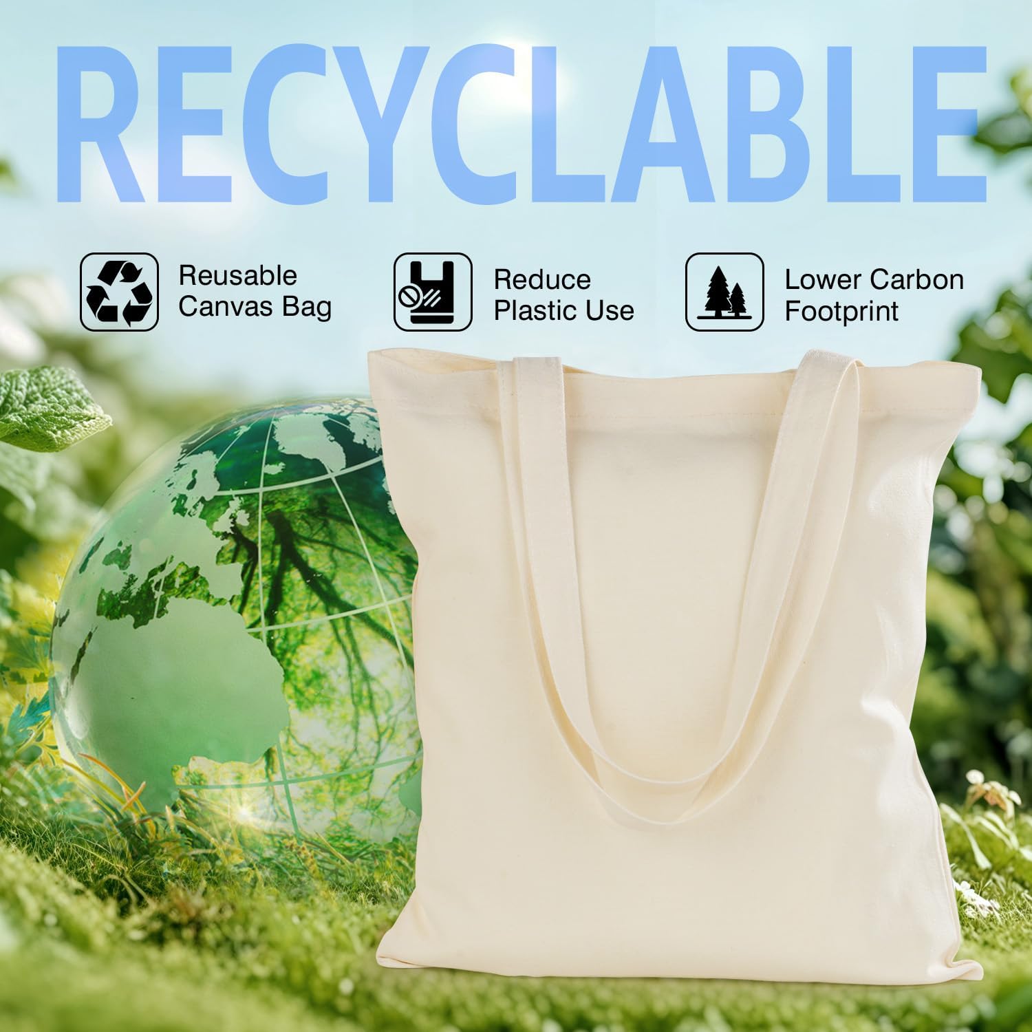 Lzerking 50/120 Pack Canvas Tote Bag Bulk for Business or Group, 13x15 Inches Blank Tote Bags for Sublimation