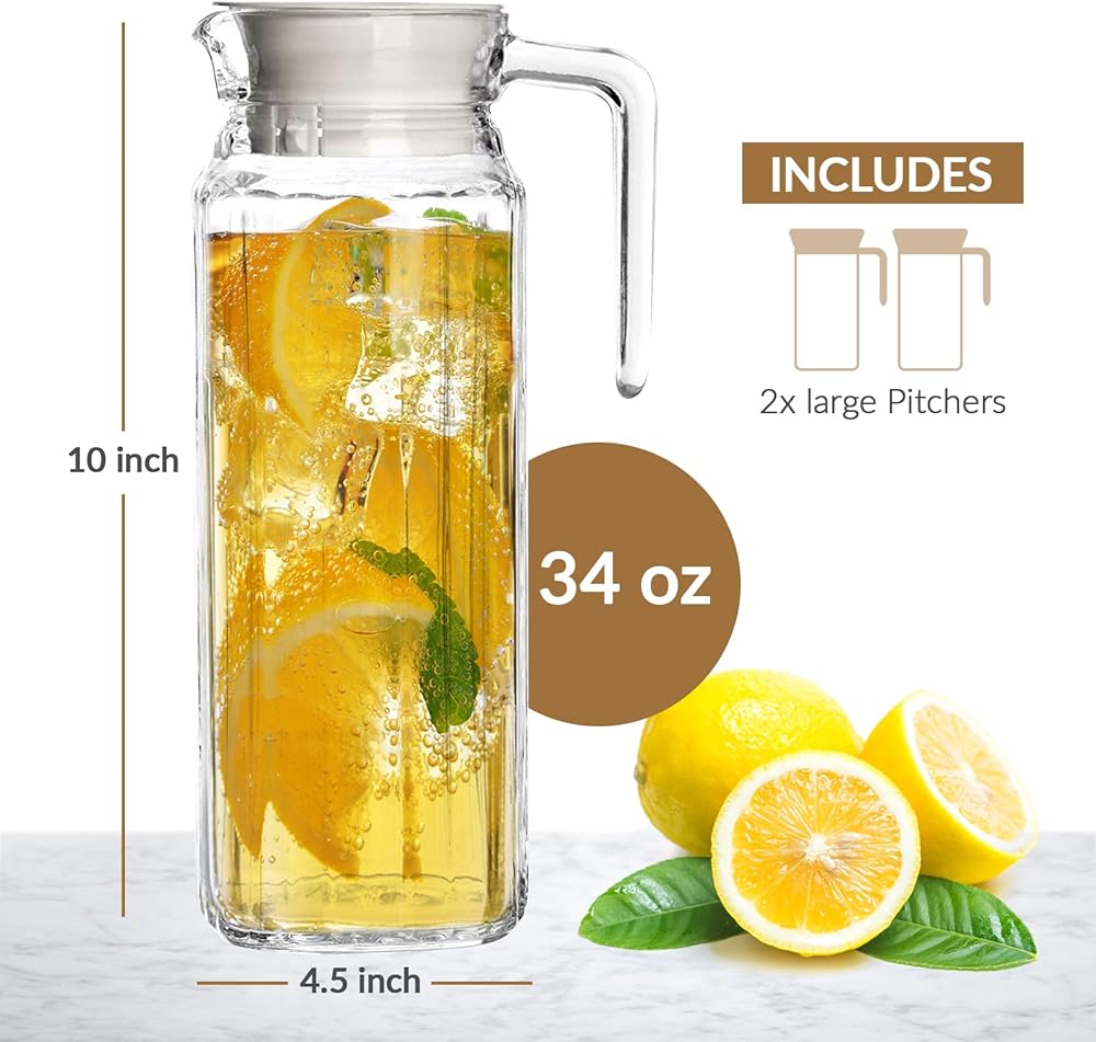 2.2 Liter 75oz Glass Pitcher With Lid, Easy Clean Heat Resistant Glass, 1 Piece