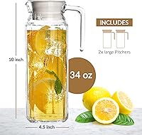 Vista 2 de Jarra de vidrio con tapa, juego de 2 jarras de agua de vidrio de 34 onzas, jarra de agua fría para té helado, limonada, café, elegante y moderno