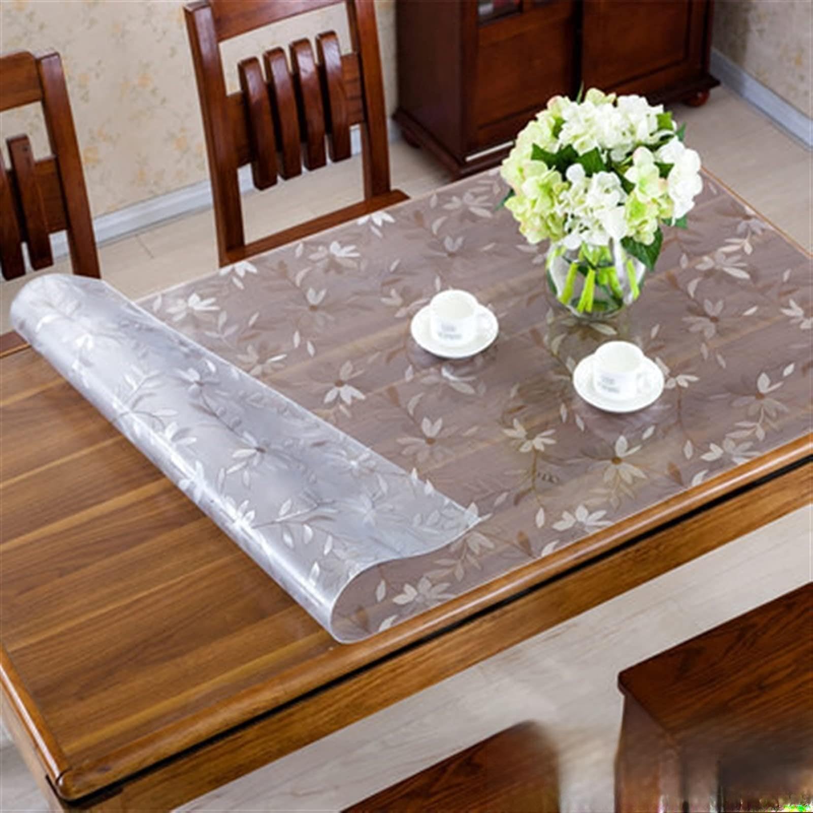 QBYRSSS Transparent Plastic Tablecloth Pvc Table Cloths Waterproof PVC Coths Rectangle Cover Oilproof Tablecloth Soft Glass Cloth Mats Wipeable Protector(Flower 1.5mm,70x120cm)