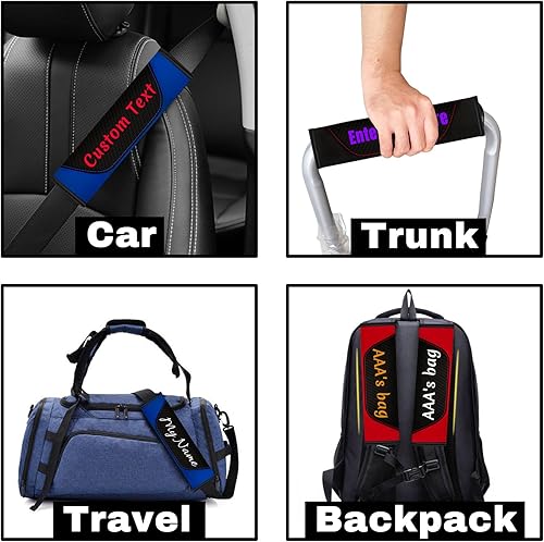 Miniatura 5 de MVJAA TXT personalizado funda para cinturón de seguridad de automóvil fundas de cinturón de seguridad de cuero de fibra de carbono cojín Negro, Azul