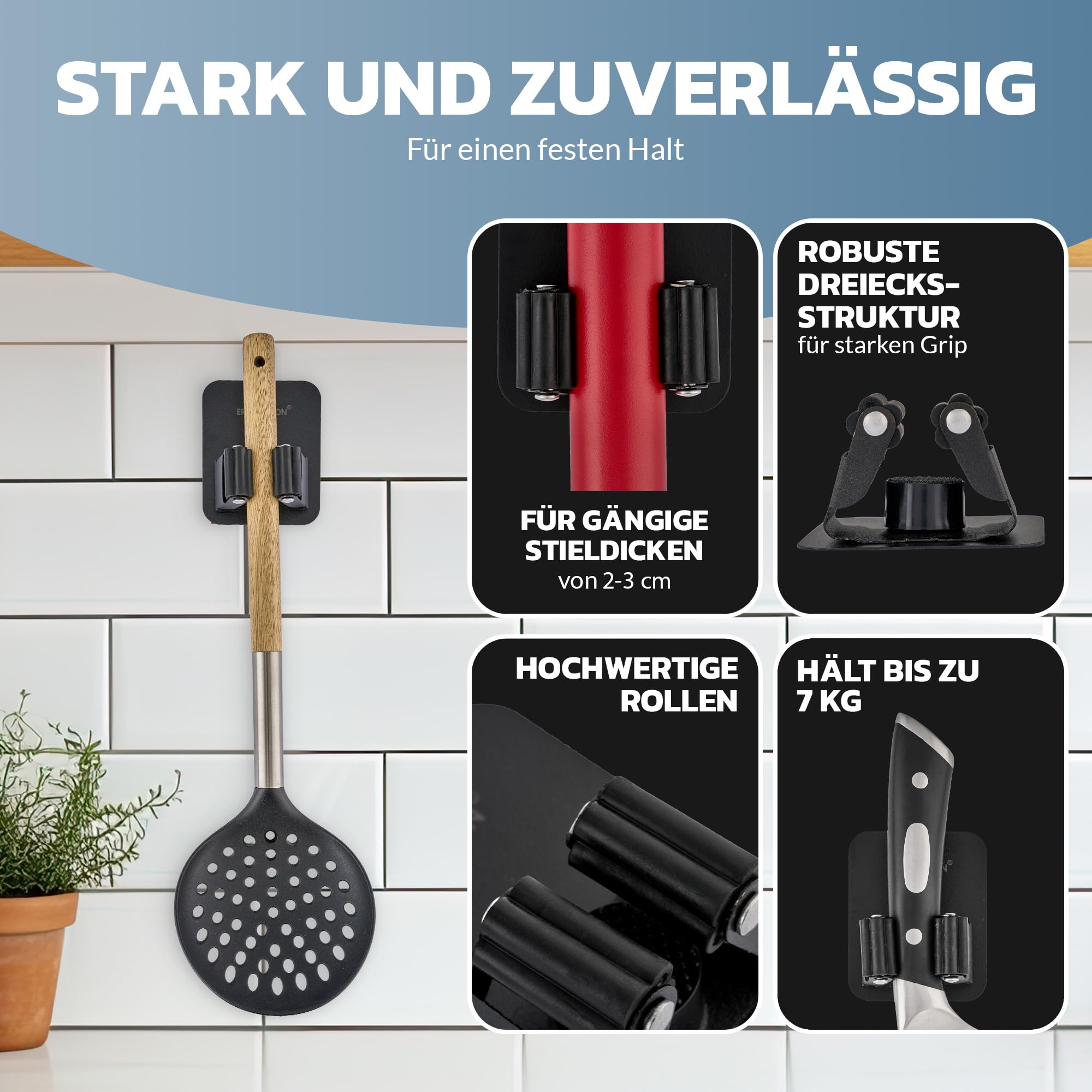 Mophouder, bezemhouder, muur, 4 stuks, bezemhouders, zelfklevend