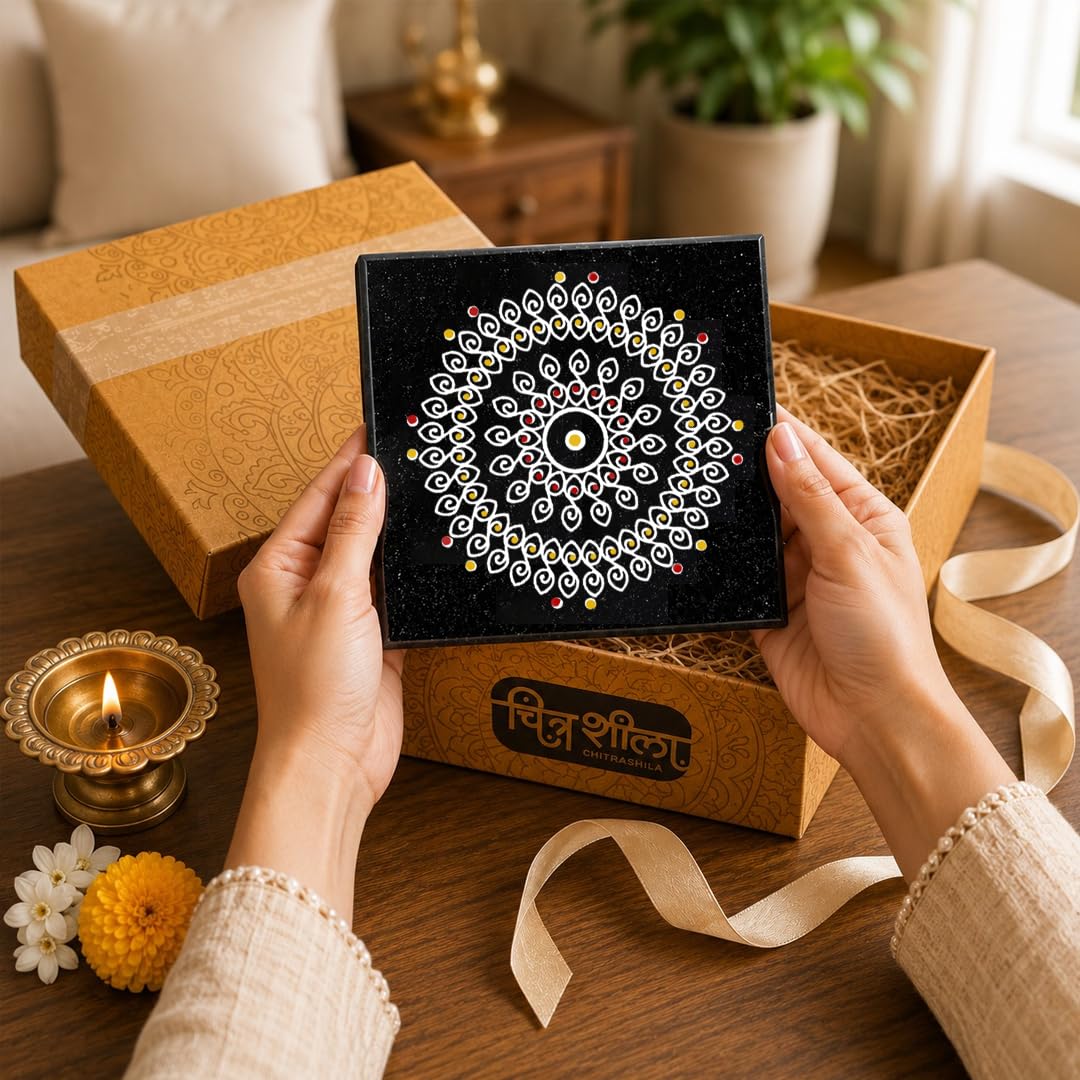 Chitrashila Granite Rangoli Tile - Pulli Kolam Design -5