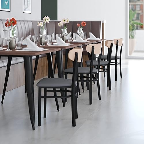 Miniatura 83 de Flash Furniture Wright - Silla de comedor de grado comercial, asiento de madera maciza con acabado de nogal y respaldo de boomerang, 500 libras de