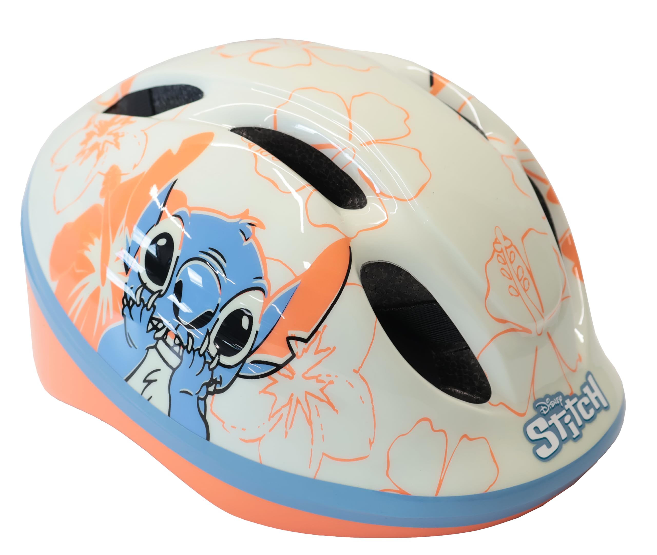 Vélo 16'' Fille avec Casque Leo & Stitch de Disney - 2 Freins Caliper - Pneus Gonflables - Panier Avant - Porte-poupée arrière - Garde-Boue 2 Stabilisateurs + Casque Stitch, Beige