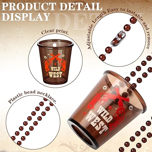 Miniatura 3 de Yinkin 12 piezas de collar de vasos de tiro de vaquero para decoración de fiesta temática occidental, vasos de chupito en collar de cuentas,