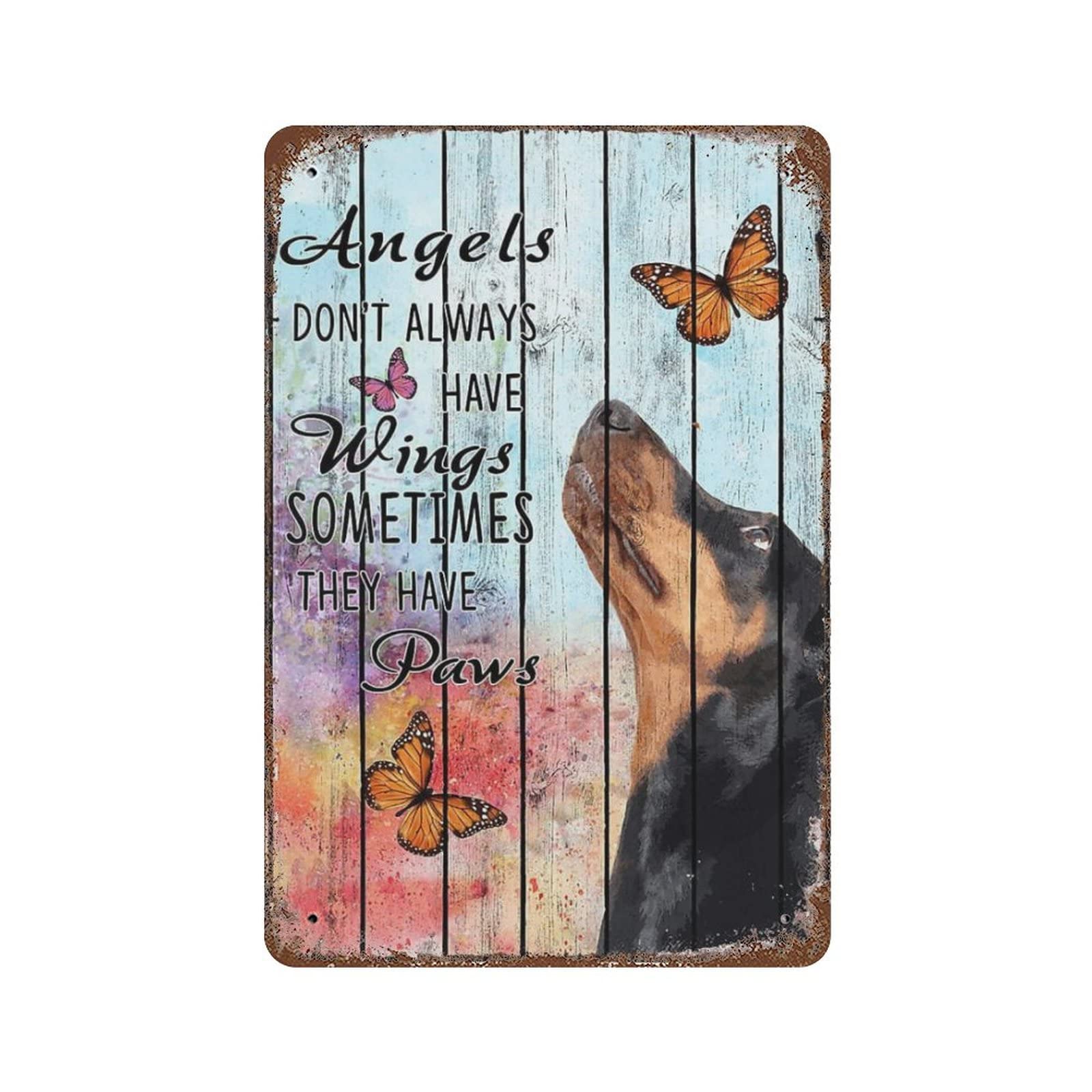 AOOEDM Angels Don'T Have Wings Sometimes Have Paws Vintage Tin Sign Metal Tin Signs for Man Cave Funny Art Wall Plaque Kitchen Bar Pub Coffee Shop Wall Decor