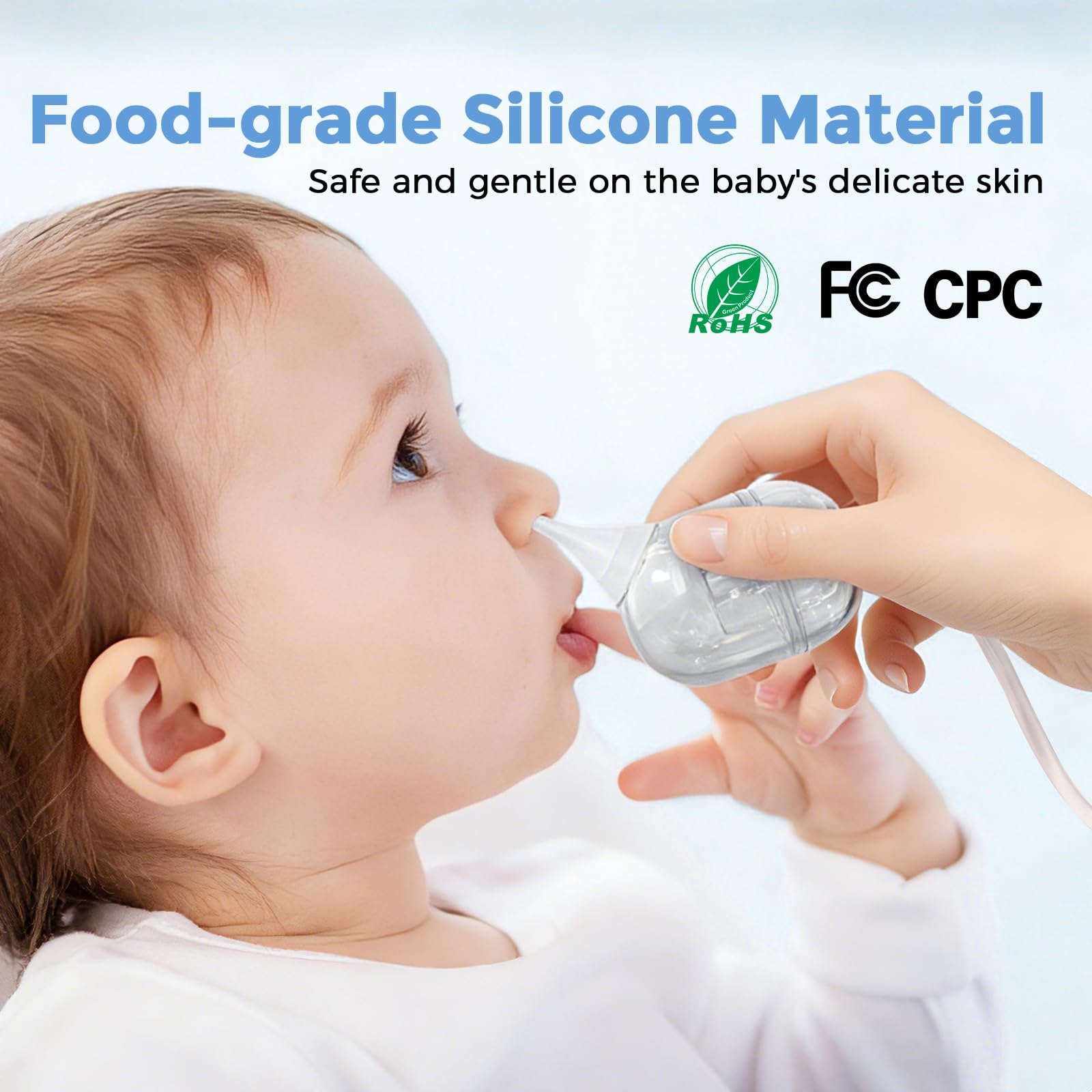 Aspirador nasal para bebé, ventosa nasal con 9 niveles de succión, succión eléctrica para mocos, 3 niveles de luz nocturna y función calmante de rimas infantiles, puntas de silicona de grado