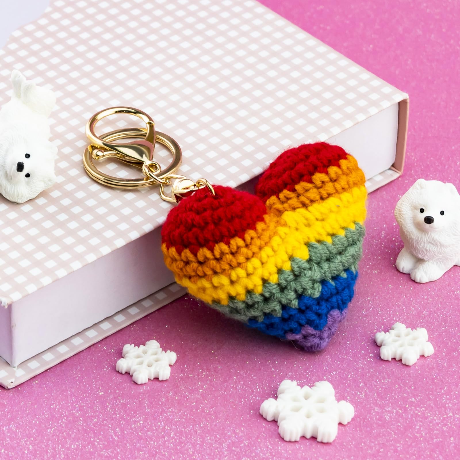 Lesbian Stuff LGBTQ Gifts for Girlfriend Boyfriend Crochet Rainbow Keychain Lesbian Gifts Gay Pride Accessories