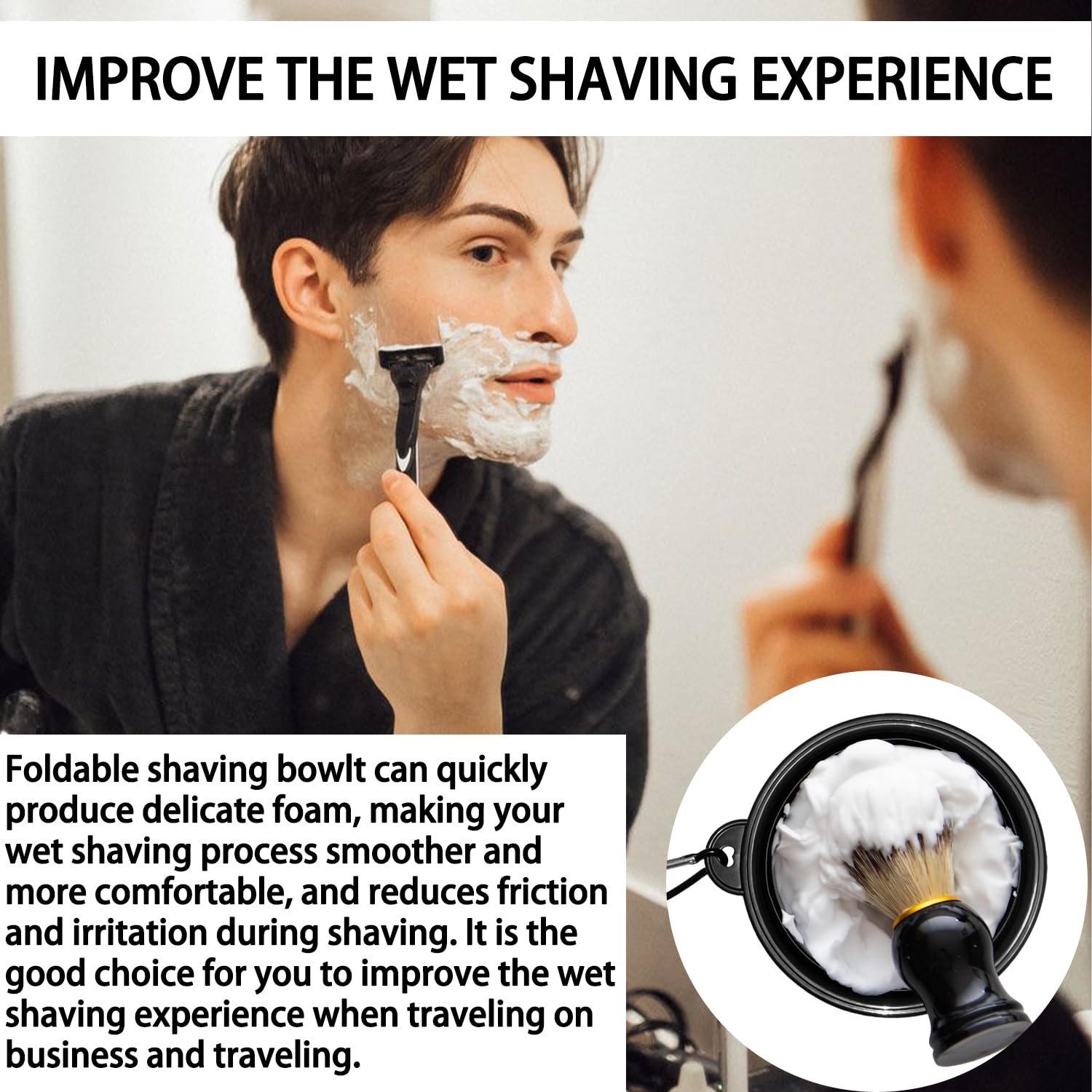 Ciotola da barba, ciotola da barba pieghevole da viaggio per crema da barba, tazza da barba in silicone per rasatura bagnata per uomini