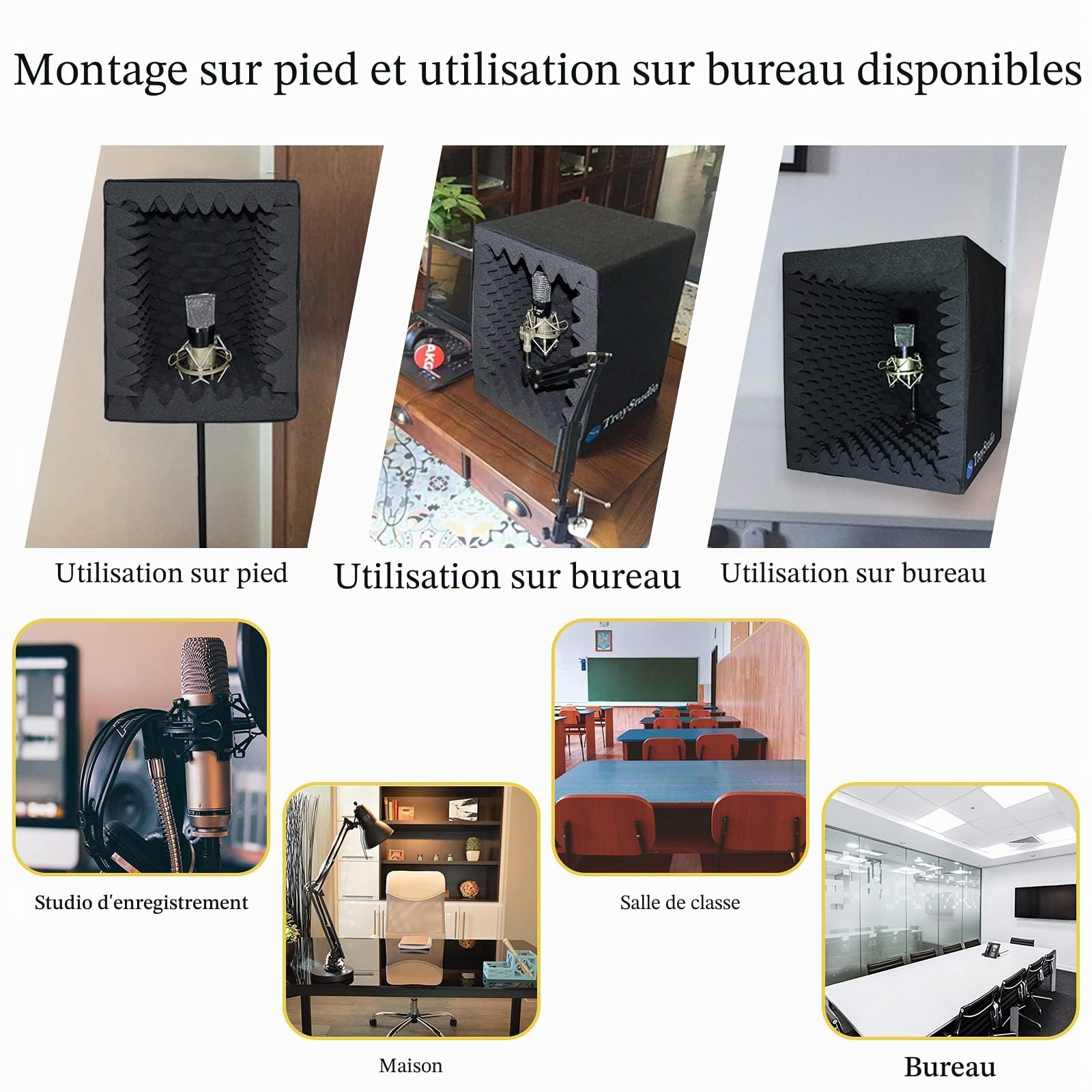 BXI Cabine vocale portable, grand bouclier pliable d'isolation du microphone, boîte d'absorption d'écho sonore pour studio d'enregistrement de musique, filtre anti-réflexion pour bureau et support