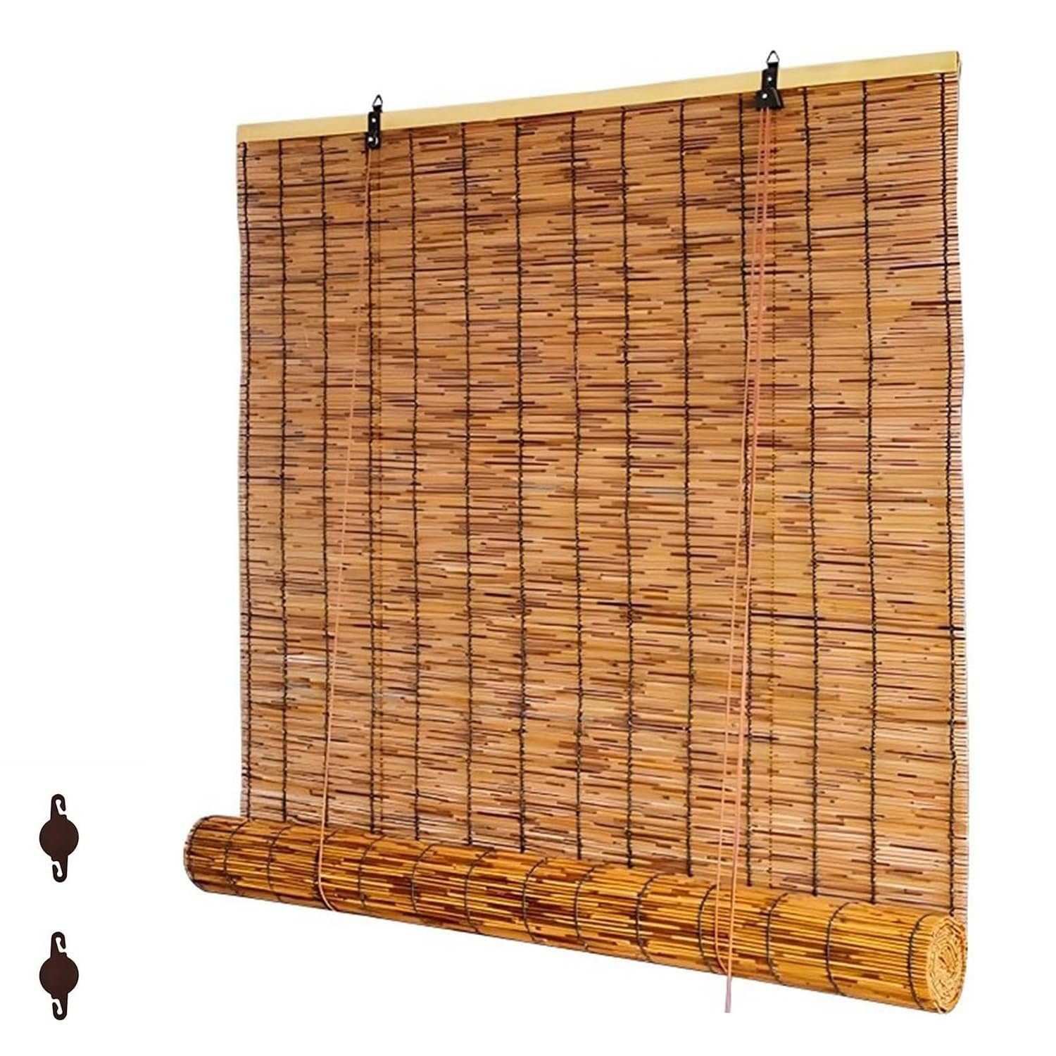 Roll Up Bamboo Blinds for Patio, Retro Outdoor Roller Shade 28" 30" 34" 46" 52" 64" 72" Cordless Bamboo Shades for Windows Roman Roller Blinds Sun