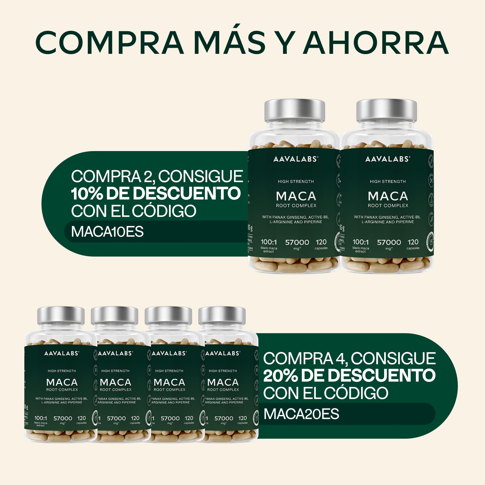 Maca Negra y Amarilla - 57,000 mg - Maca Peruana Andina con Ginseng Panax, L-Arginina, Vitamina B6 y Extracto de Pimienta Negra - 120 Maka Cápsulas - Veganas