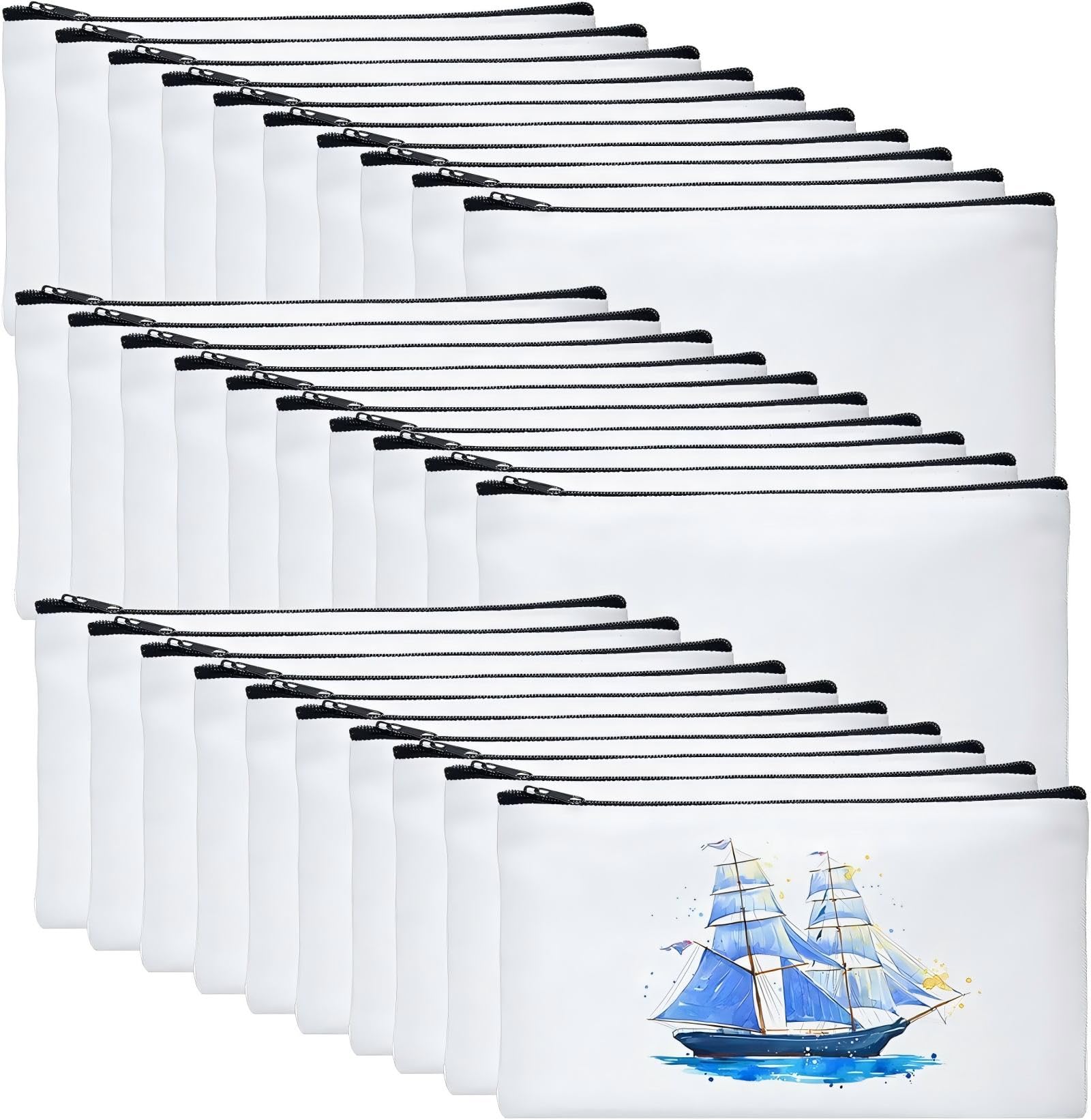 Tenare Sublimation Blank Bag Canvas Zipper Pouch Blank Makeup Bag Canvas Double-Side Pencil Case for Painting DIY, 8.3 x 4.7 Inches(12 Pieces)