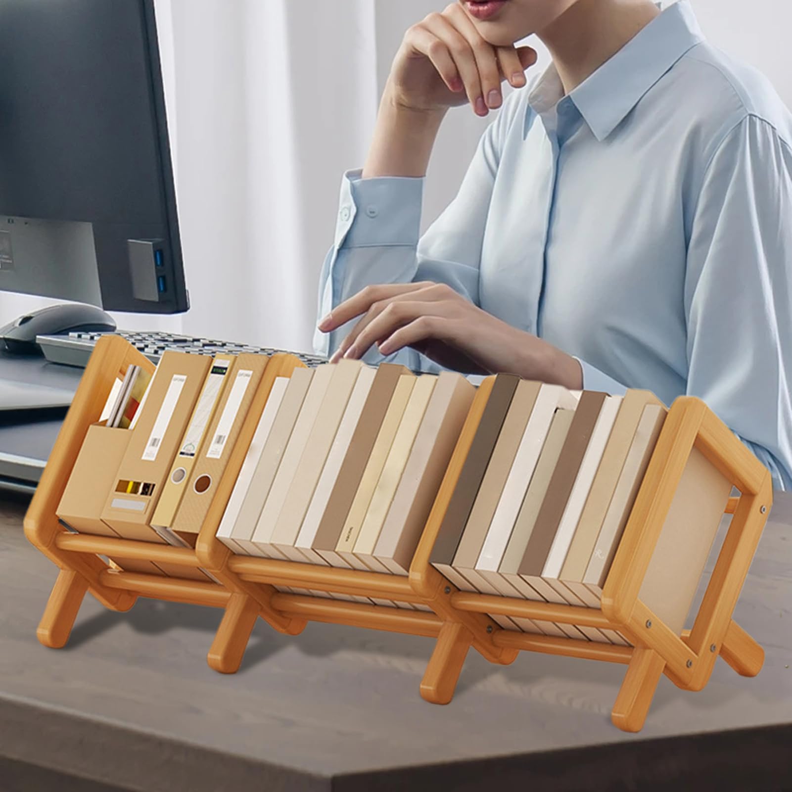 Générique Mensola da ufficio,Libreria da tavolo | Scaffale in legno pieghevole organizzatore decorativo per angolo casa, soggiorno, camera da letto per bambini