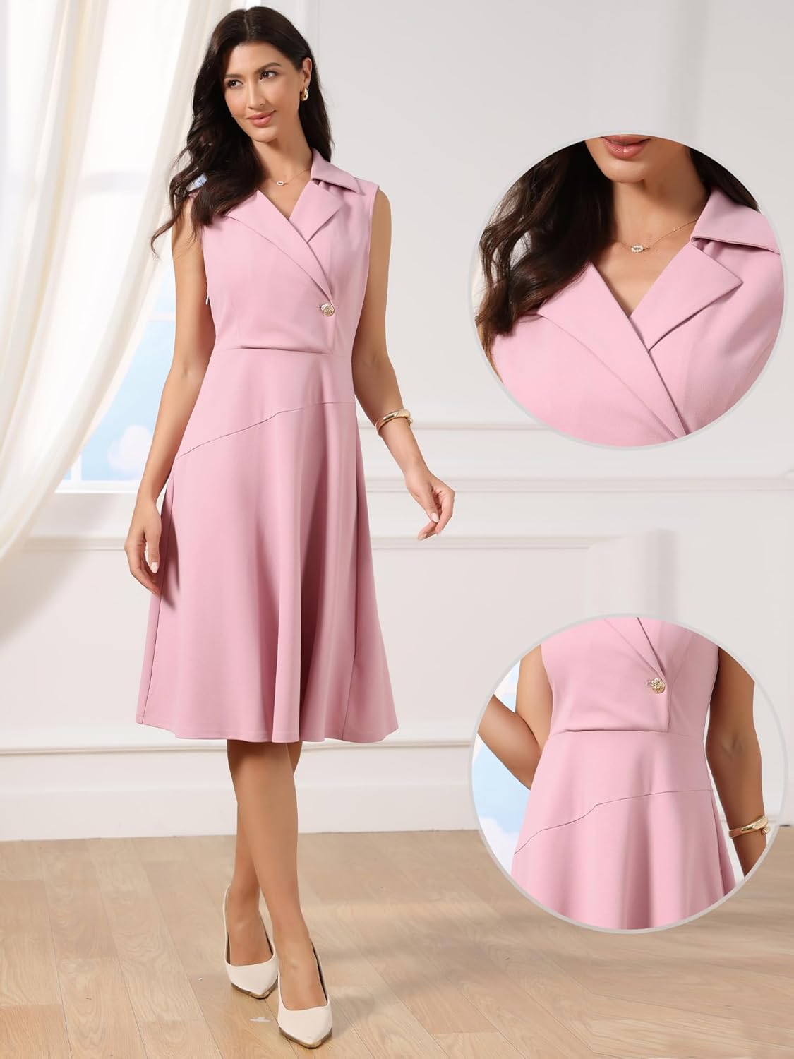 Allegra K Blazer Dress for Women's Sleeveless Lapel Knee Length Midi Work Formal Casual Dresses - Image 4