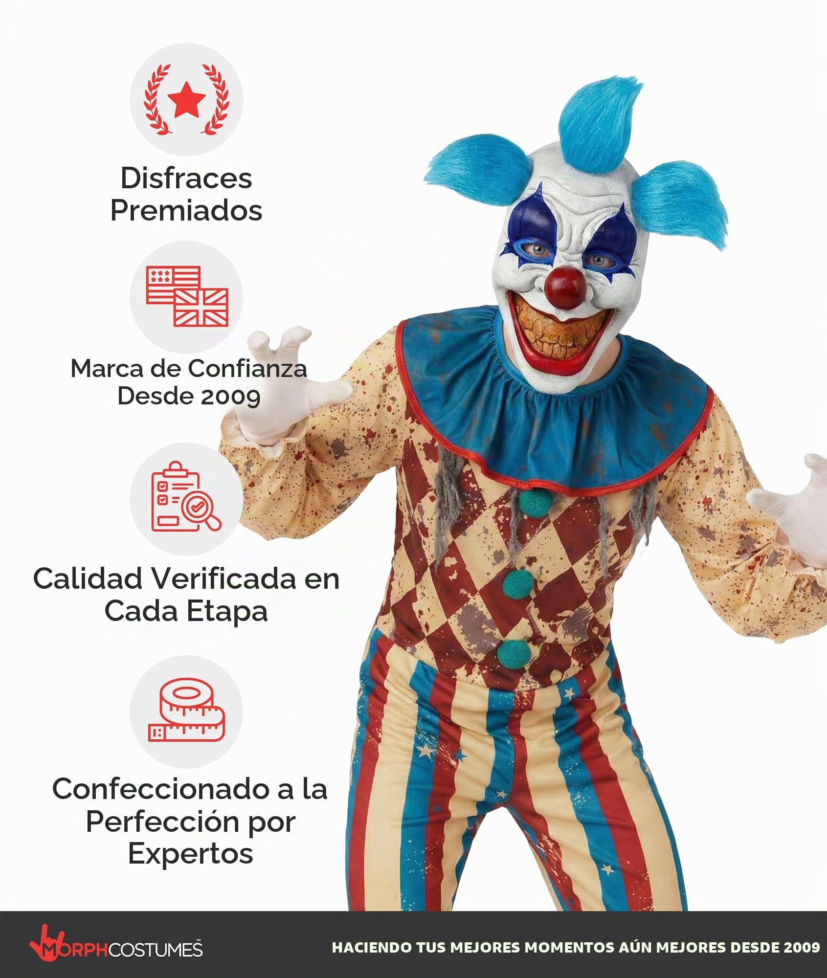 Morph Disfraz Payaso Asesino Niño, Disfraz Payaso Halloween Niño