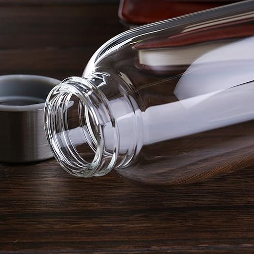 Vista 5 de Encheng Botellas de agua de vidrio, botella de vidrio de 16 onzas con tapa de acero inoxidable a prueba de fugas, botellas de jugo reutilizables