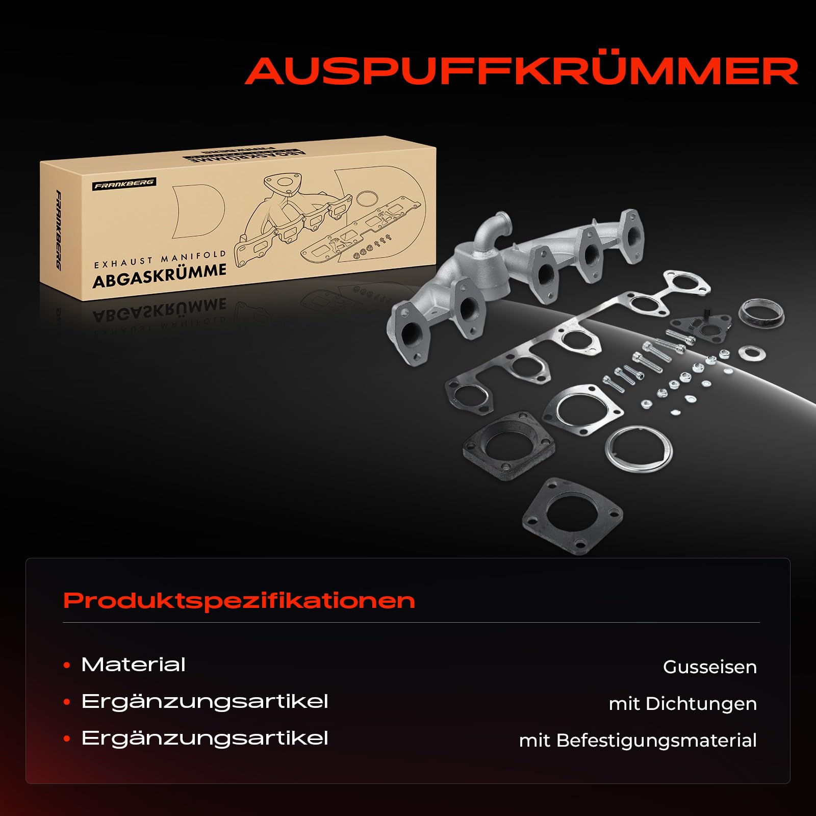 Frankberg 1x Abgaskrümmer Auspuff Krümmer Kompatibel mit M.u.l.t.i.v.a.n V 7EF 7EM 7EN 7HF 7HM 7HN 2003-2009 T.o.u.a.r.e.g 7L6 7L7 7LA 2006-2010 Replace# 070253017B