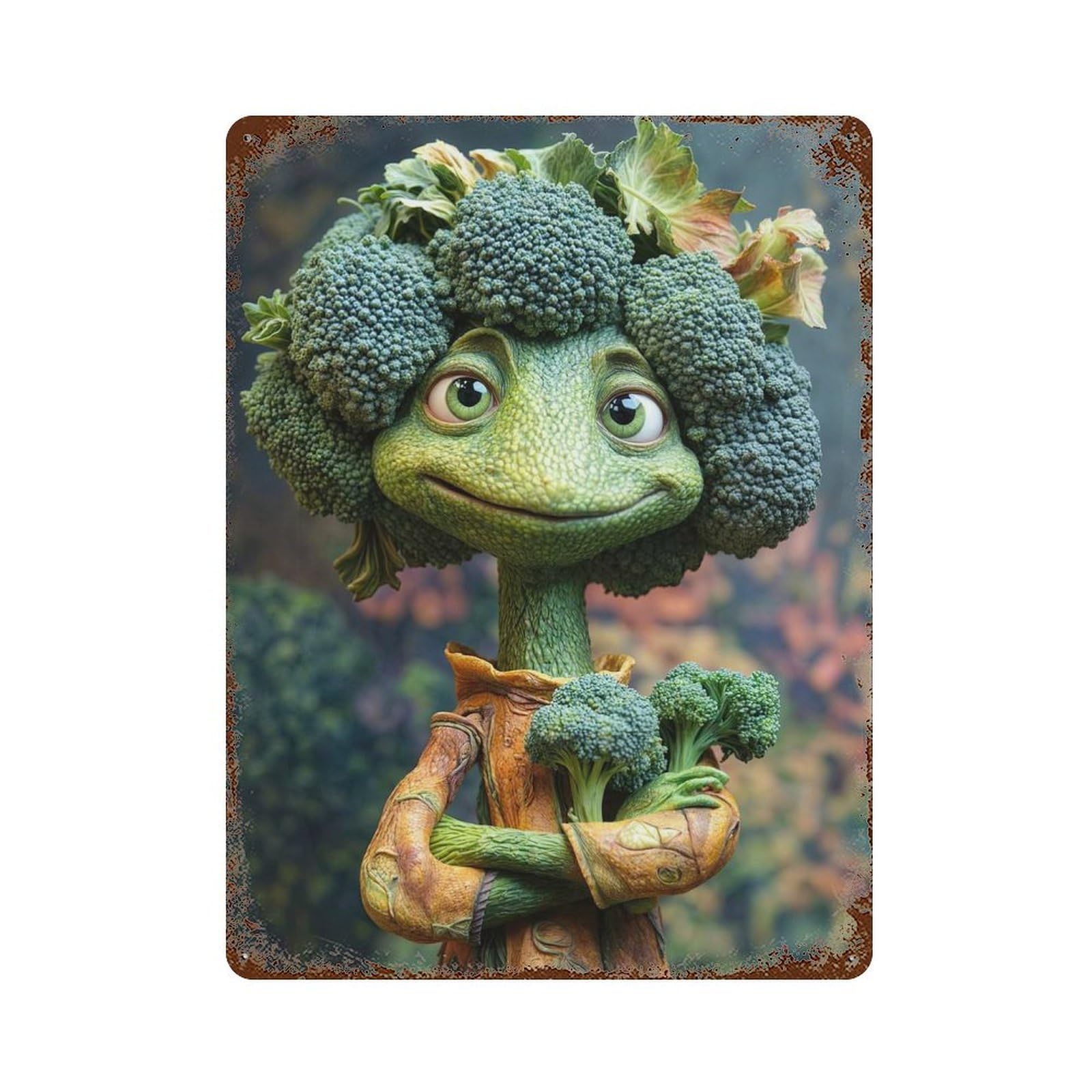 Decorative Tin Sign with The Magical Broccoli Creature Design 15.7"x11.8", for Farmhouse, Kitchen And Entryway Decor, Old School Wall Decor