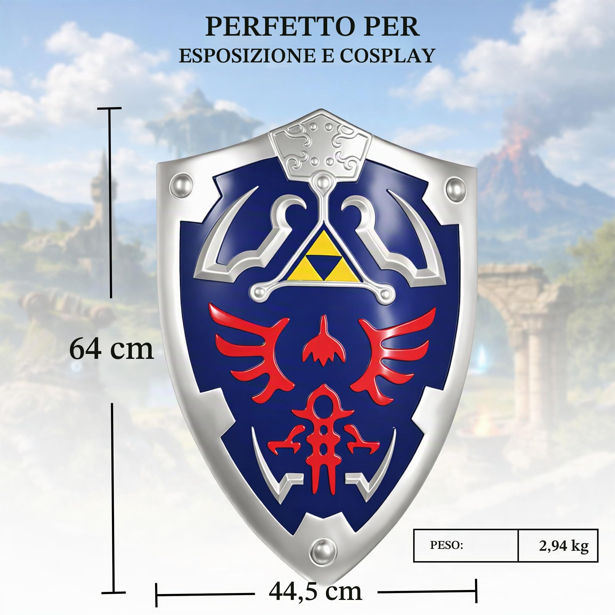 Swords and more Zelda Hylian - Cartello replica 64 cm - Zelda Hylia Shield decorazione da parete in resina - gioco da collezione Cosplay cartello per fan collezione e decorazione camera