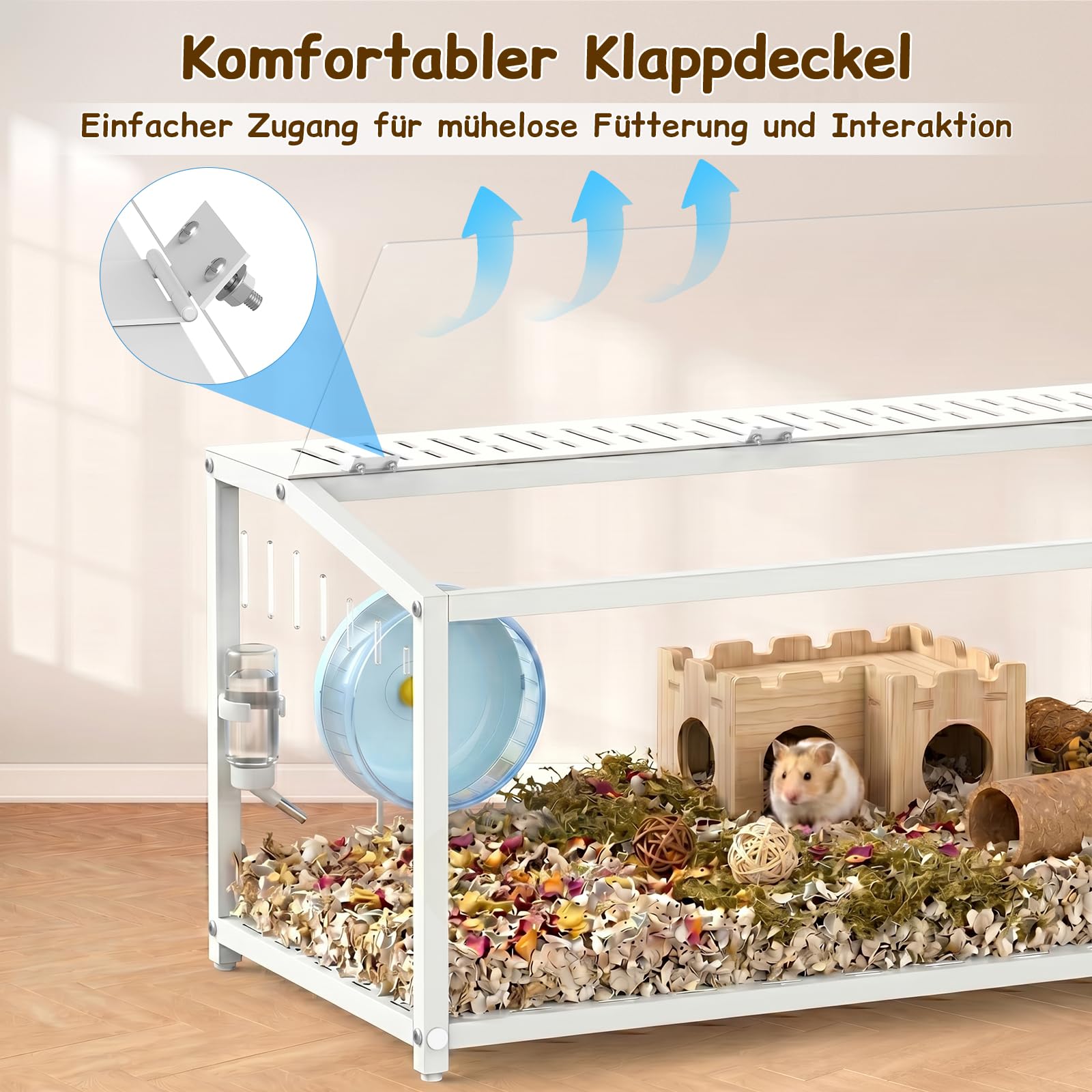 BORISI Hamsterkäfig Metall 81x40,6x40,6 cm, kausicher, Nagarium Weiß | Polycarbonat-Platten, kausicher & robust, obere Klapptür, gute Belüftung, leicht zu reinigen, für Zwerghamster