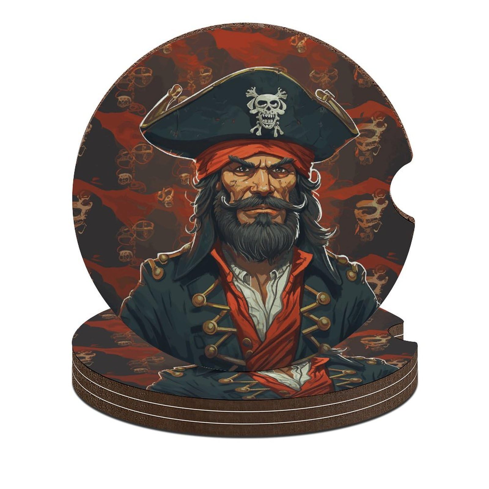 Dessous de verre pour porte-gobelet de voiture en liège antidérapant style pirate