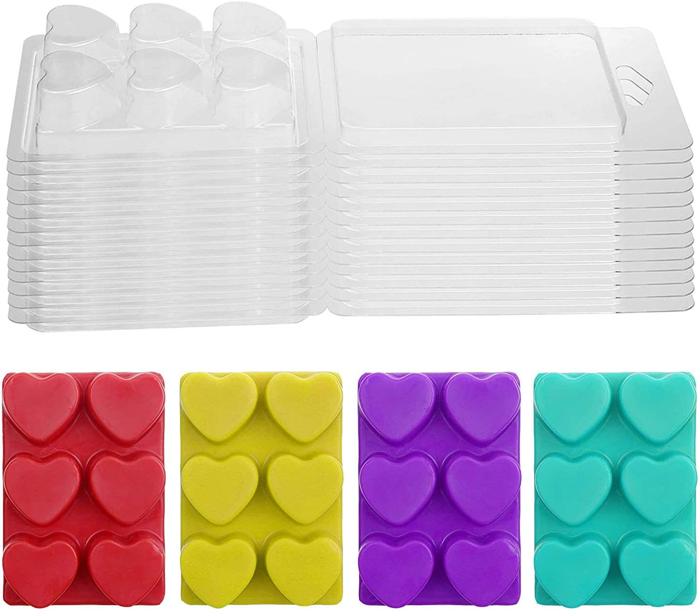 Wax Melt Molds Heart Shape - Clear Wax Molds Plastic Wax Melt Clamshells (100-Packs)