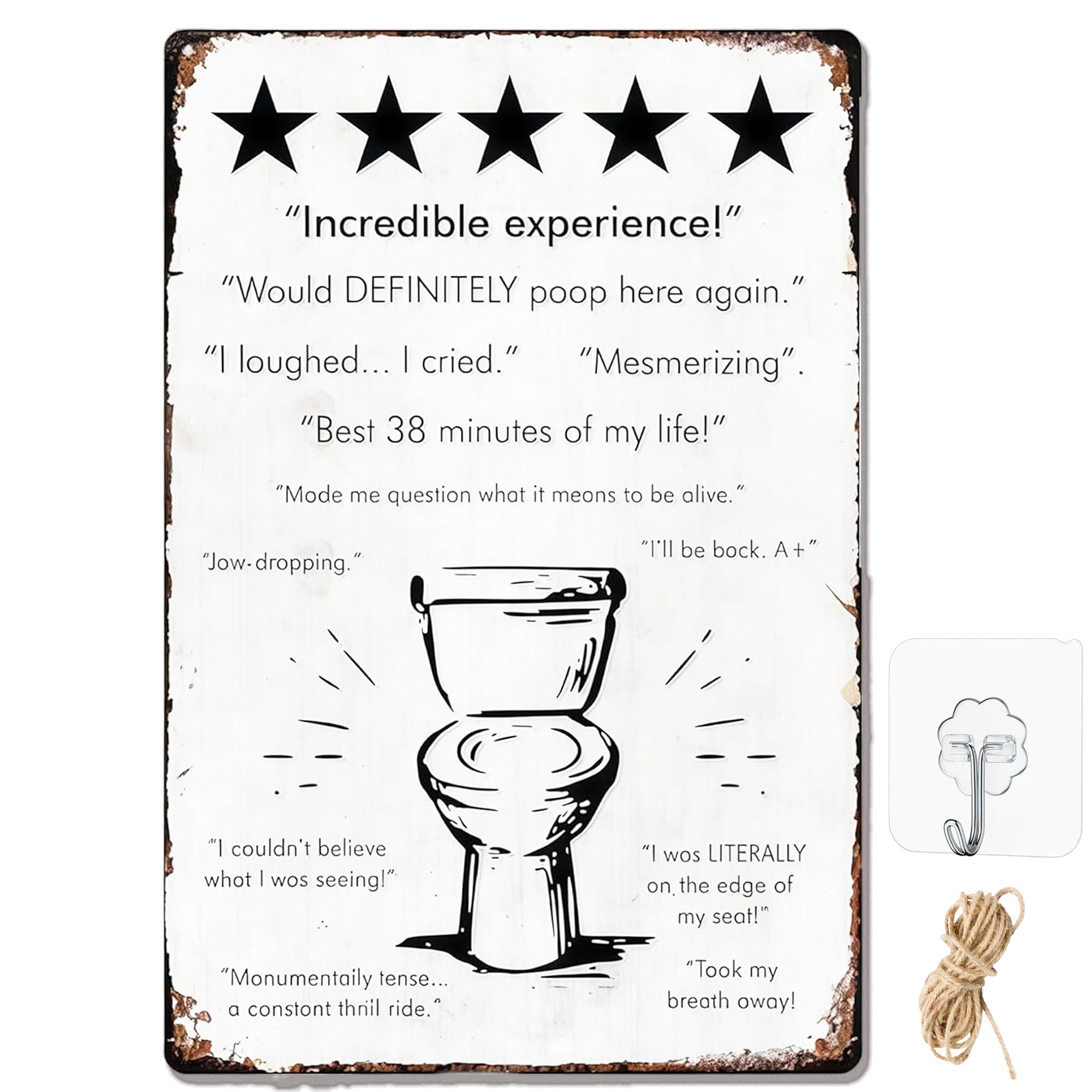 Minwegi Black On White Background Vintage Funny Toilet Sign "Bathroom Testimonials" - Metal Wall Decor With Humorous Quotes, Retro Rustic Wc Plaque For Home, Pub, Cafe Restrooms (20X30cm)