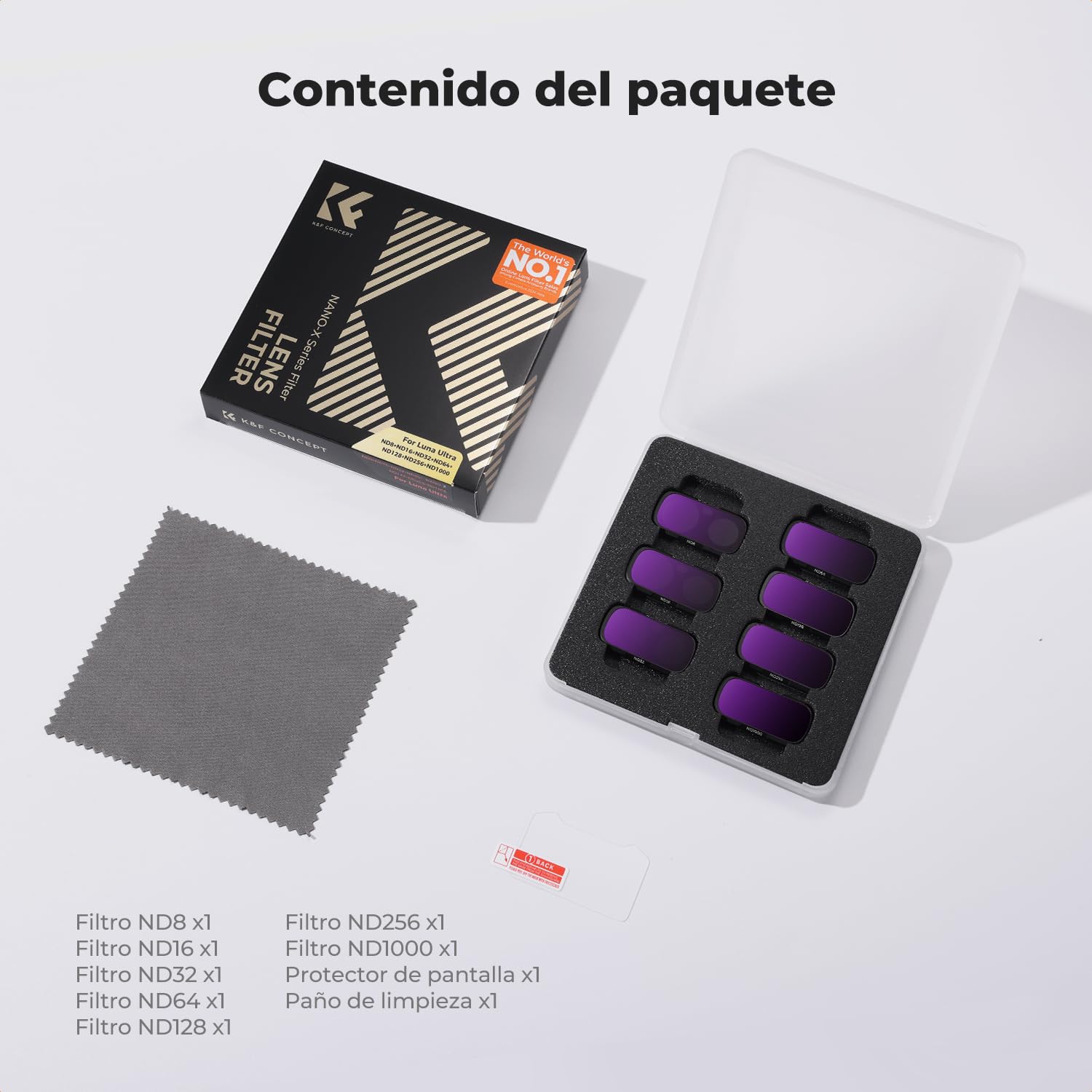 K&F CONCEPT Juego de 7 Filtros ND Compatible con Insta360 Luna Ultra | Filtros ND8+ND16+ND32+ND64+ND128+ND256+ND1000, Montura Magnética, Recubrimiento De 28 Capas, Resistente Al Agua -FI061