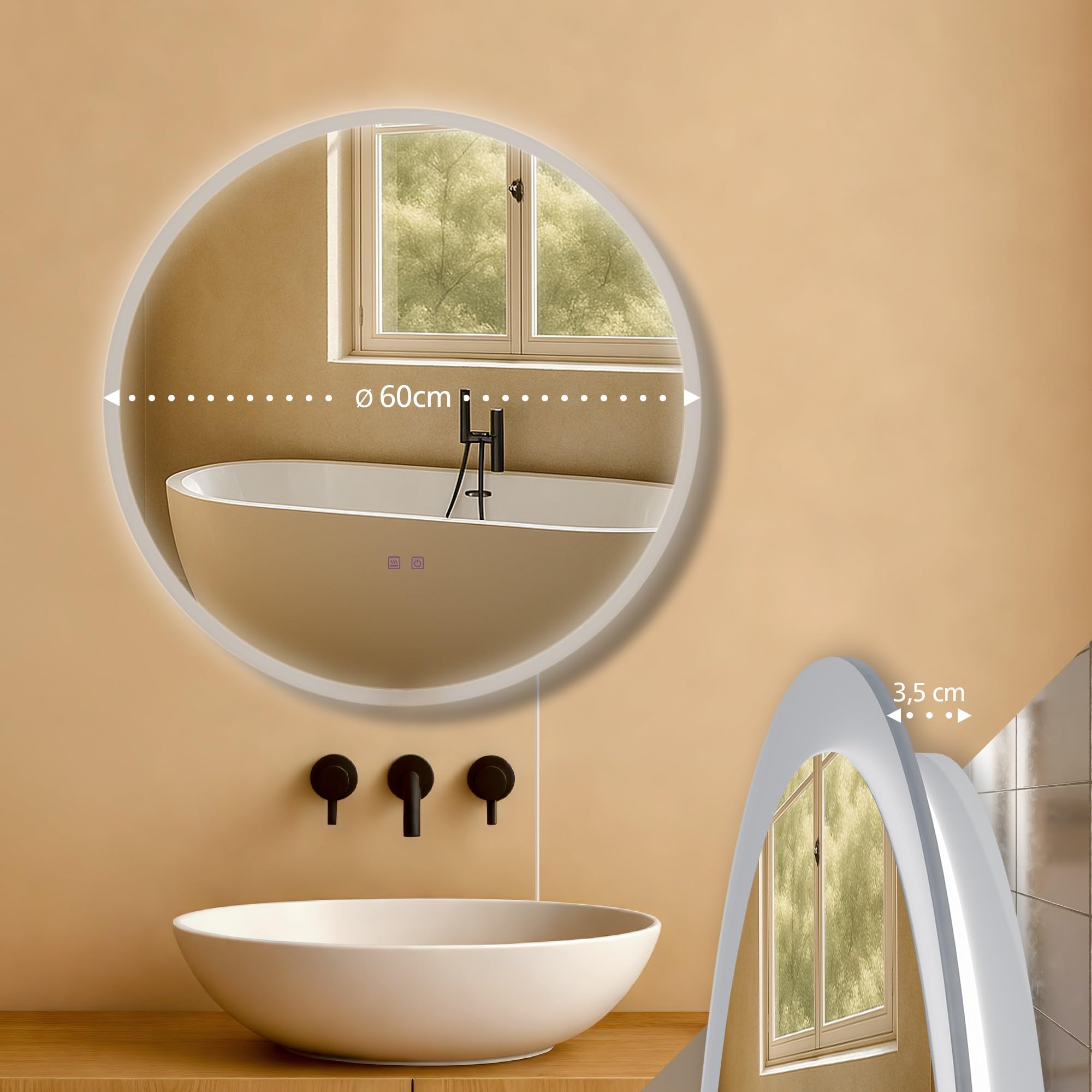 LOAAO Specchio LED Bagno 55x36 Con Luce Frontale E Retroilluminazione – Dimmerabile E Anti-appannamento