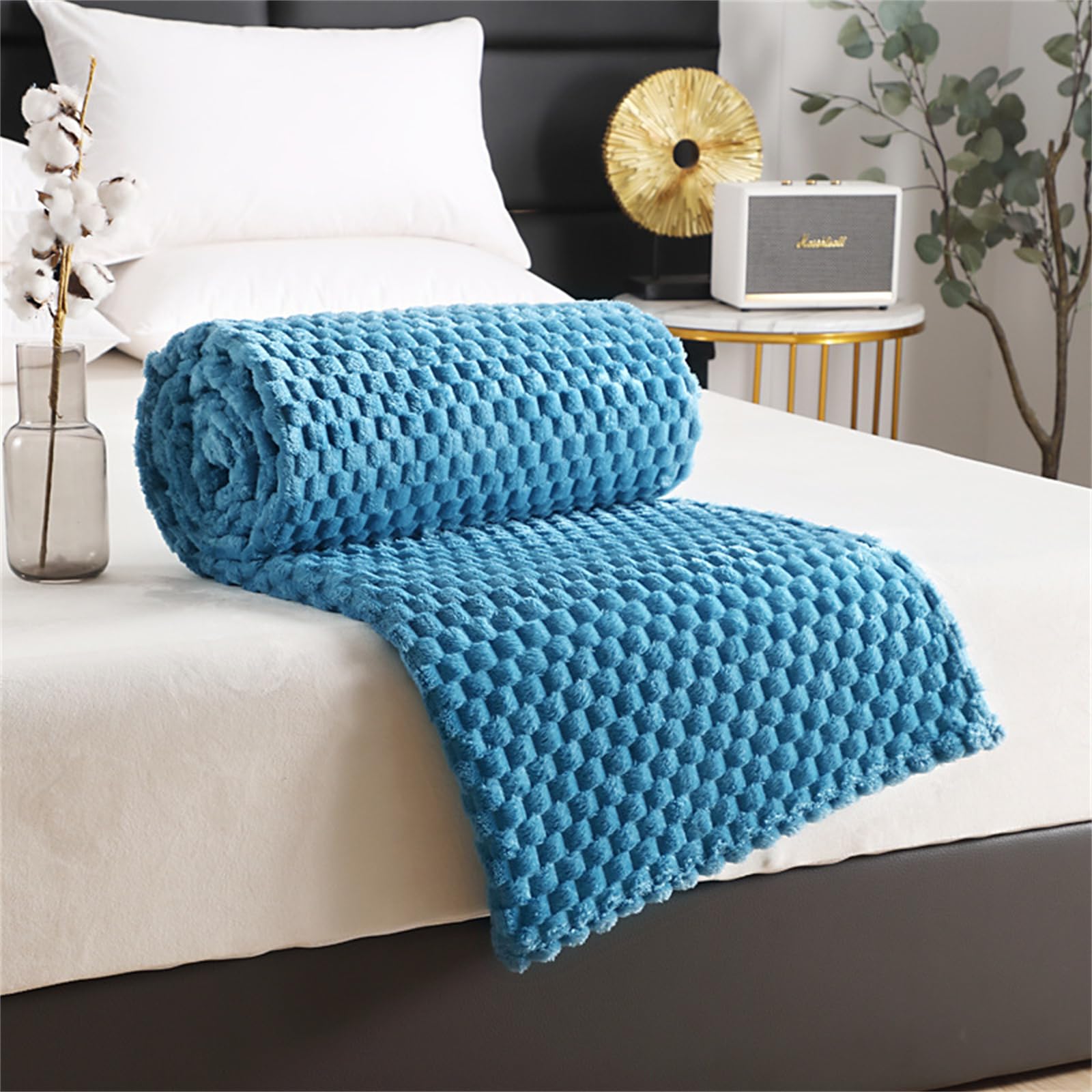Highdi Winter Blankets and Throws for Sofa Beds, Soft Warm Sofa Throw Fluffy Cozy Bed Throws Fleece Throw Blanket for Kids Adults Bedroom Couch Travel-Plaid (200X230cm,Blue)
