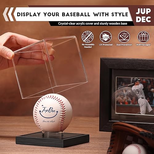 Miniatura 10 de Estuche de exhibición de béisbol, soporte de béisbol transparente con base de madera, caja de soporte de béisbol con autógrafo para pelota