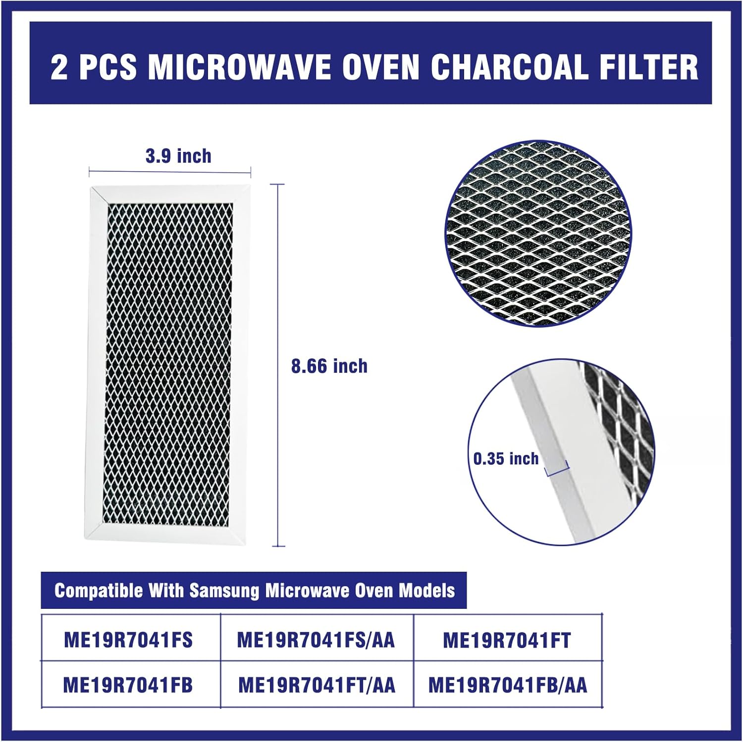 2 Pcs Microwave Charcoal Filter Mesh Replacement Compatible with Samsung ME19R7041FS, ME19R7041FS/AA, ME19R7041FT, ME19R7041FT/AA, ME19R7041FB, ME19R7041FB/AA