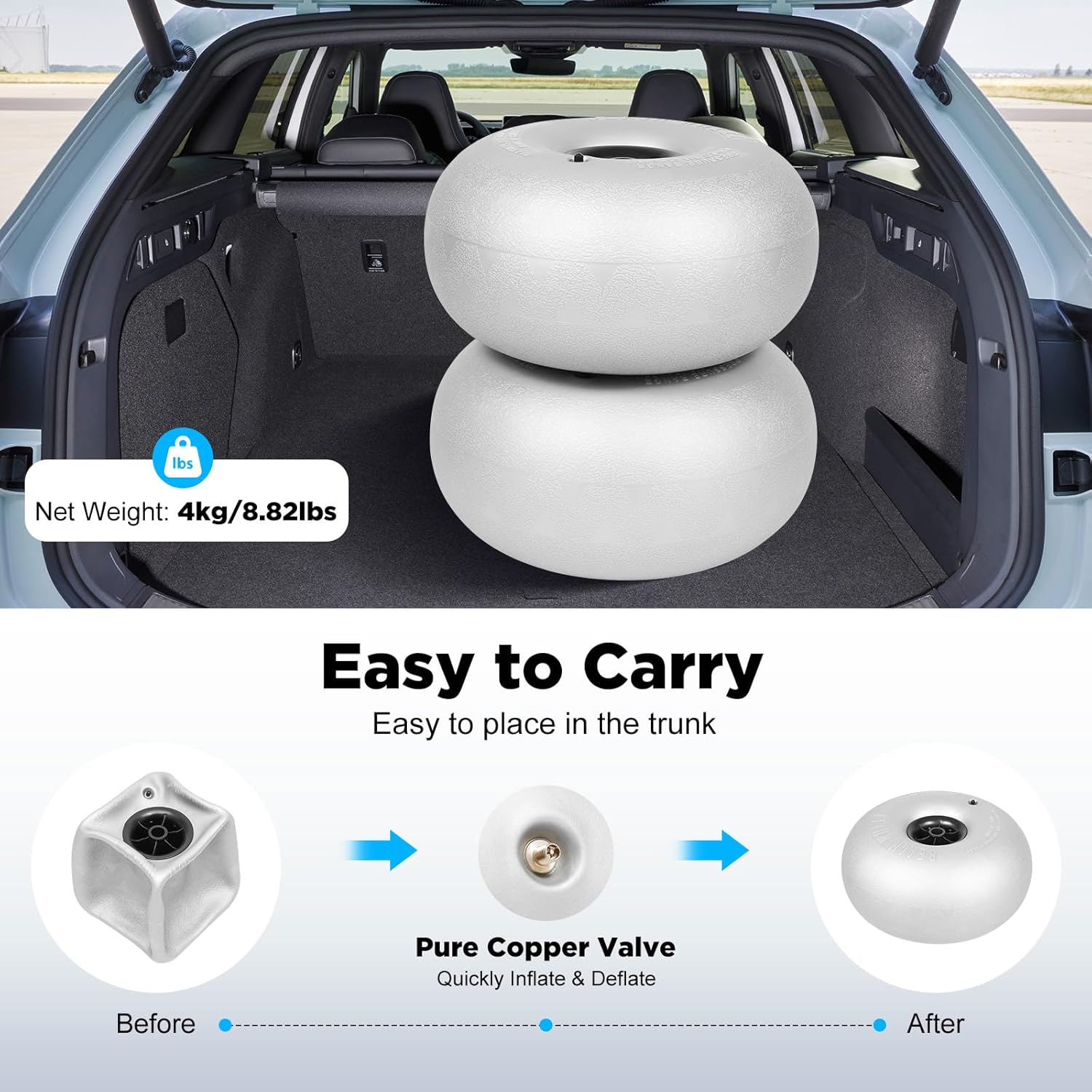 16" Beach Balloon Wheel, 2Pcs Inflatable Beach Wheels Replacement Big Sand Tires for Kayak Dolly Canoe Cart, 26mm/1.02inch Hole Diameter, 176lbs Max Load