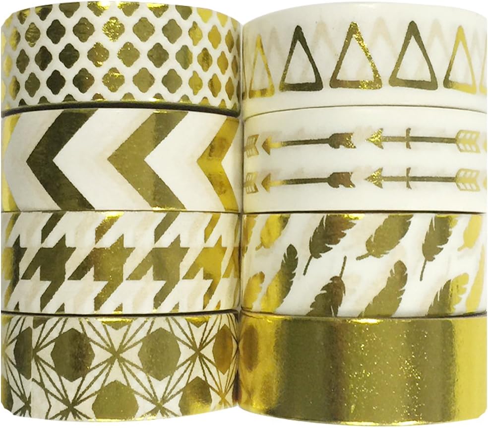 Wrapables Metallic Foil Washi Masking Tape Collection (Set of 8), 08WPSET06