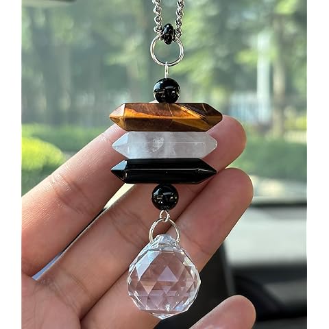 Crystal Hanging Car Charm,Cute Healing Stones Car Decor for Rear View Mirror,Boho H...