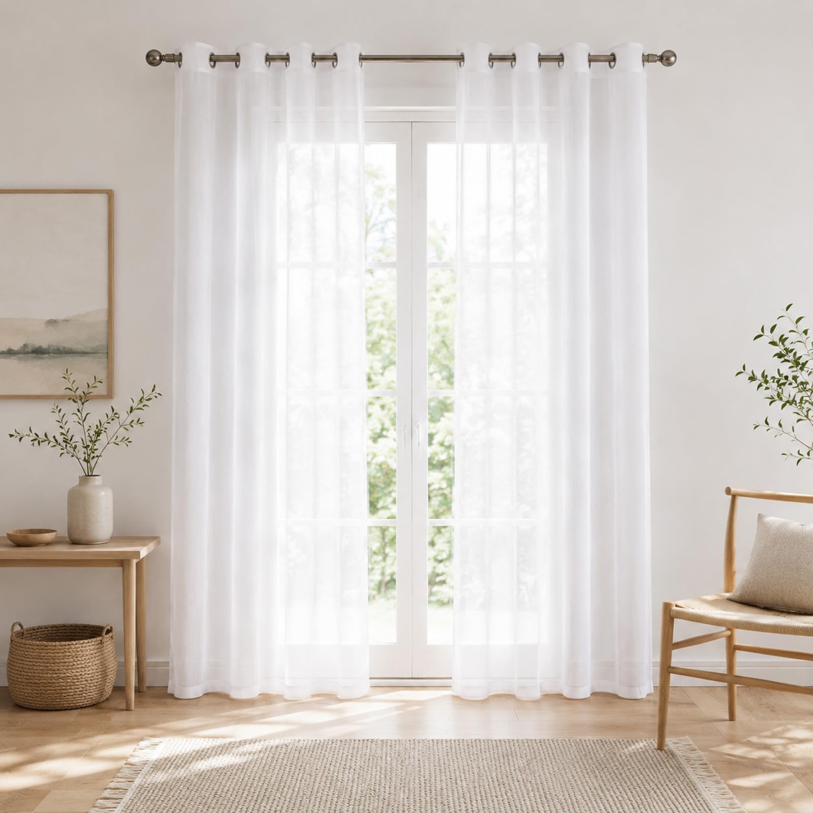 SSWH Voile Curtains Semi Sheer Net Curtains for Windows, Solid Color Light Filtering Eyelet Panels for Living Room Bedroom Kitcken(Size:132x213cm/W 52" x L 84" (2 Panels),Color:White)