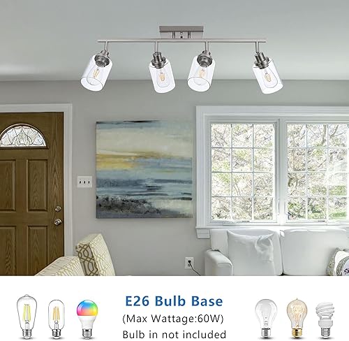 Miniatura 5 de MELUCEE Kit de iluminación de riel de 4 luces, accesorios de iluminación de tocador de baño, lámpara de techo de níquel cepillado para pasillo,