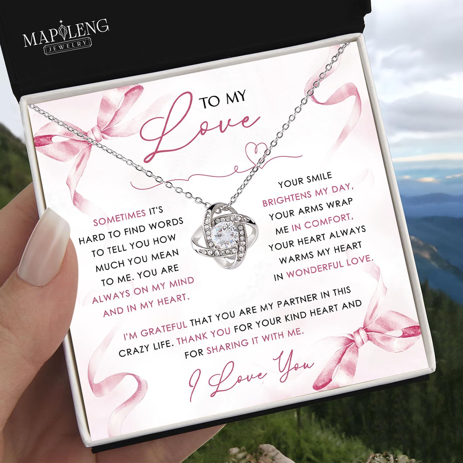 To My Love – Premium Love Knot Necklace Gift Set with Elegant Jewelry Box & Heartfelt Message Card, A Timeless Symbol of Endless Love, Meaningful Keepsake She Will Cherish Forever - Image 3