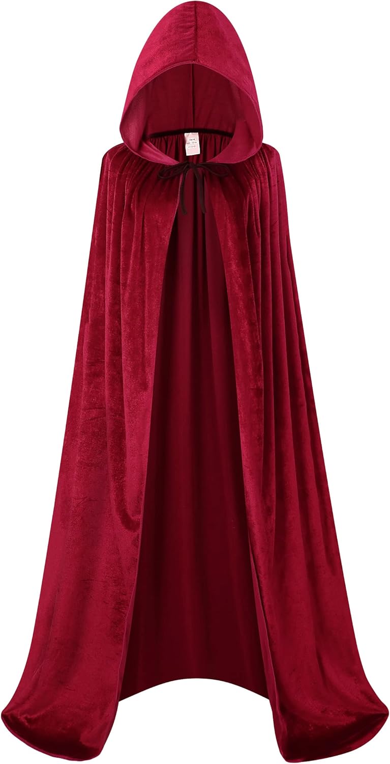 TOONRAIN Unisex Full Length Velvet Cape with Hood Adult Halloween Costume Cloak Vampire Witch Cosplay for Women - Image 2