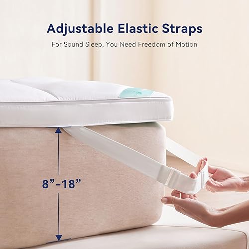 Miniatura 5 de Cubrecolchón de espuma viscoelástica de doble capa de 2 pulgadas, tamaño King, espuma viscoelástica de gel refrescante de 1.5 pulgadas y fibras de