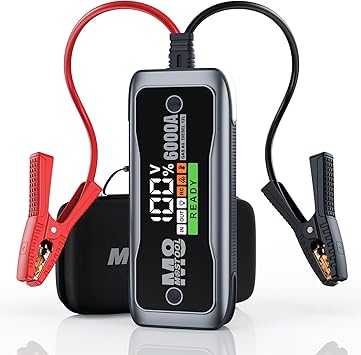 MOSTOOL M8 6000A Car Battery Jump Starter with Smart HD Display, 12V 24000mAh Battery Jump Pack, Portable Jump Box with Jumper Clamps 400-Lumen LED, Rugged Kit for All Gas & Up to 12.0L Diesel