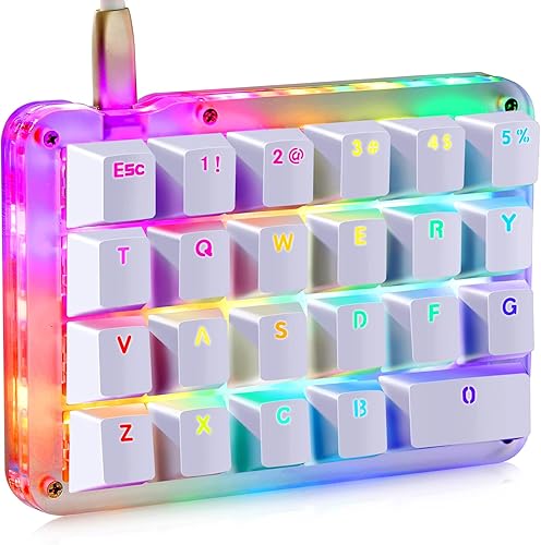 Koolertron Teclado mecánico macro con una sola mano, mini teclado mecánico portátil para juegos con una sola mano, 23 teclas totalmente programables