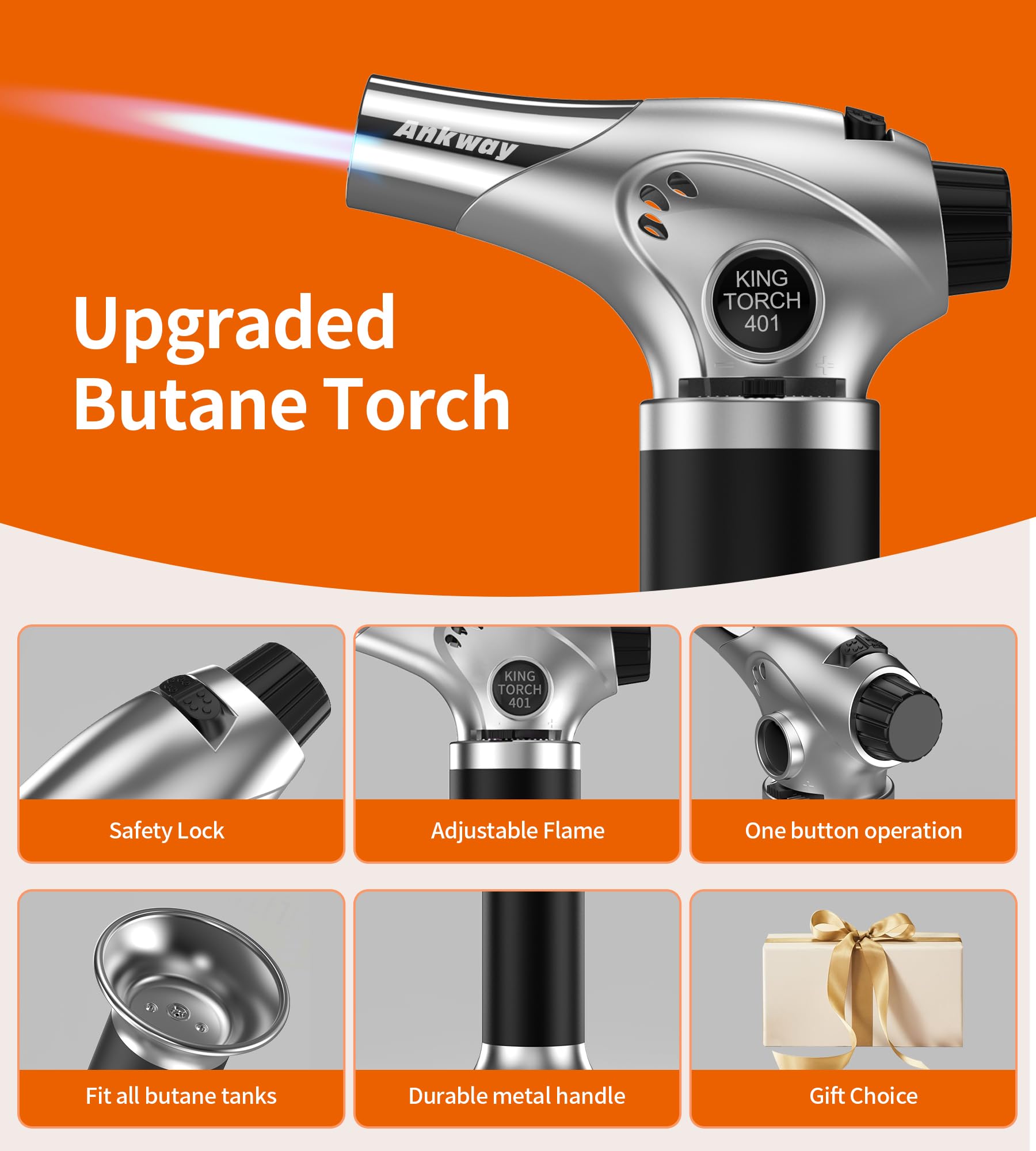Ankway Soplete de Cocina Recargable Butano Profesional Antorcha para Cocinero Creme Brûlée BBQ