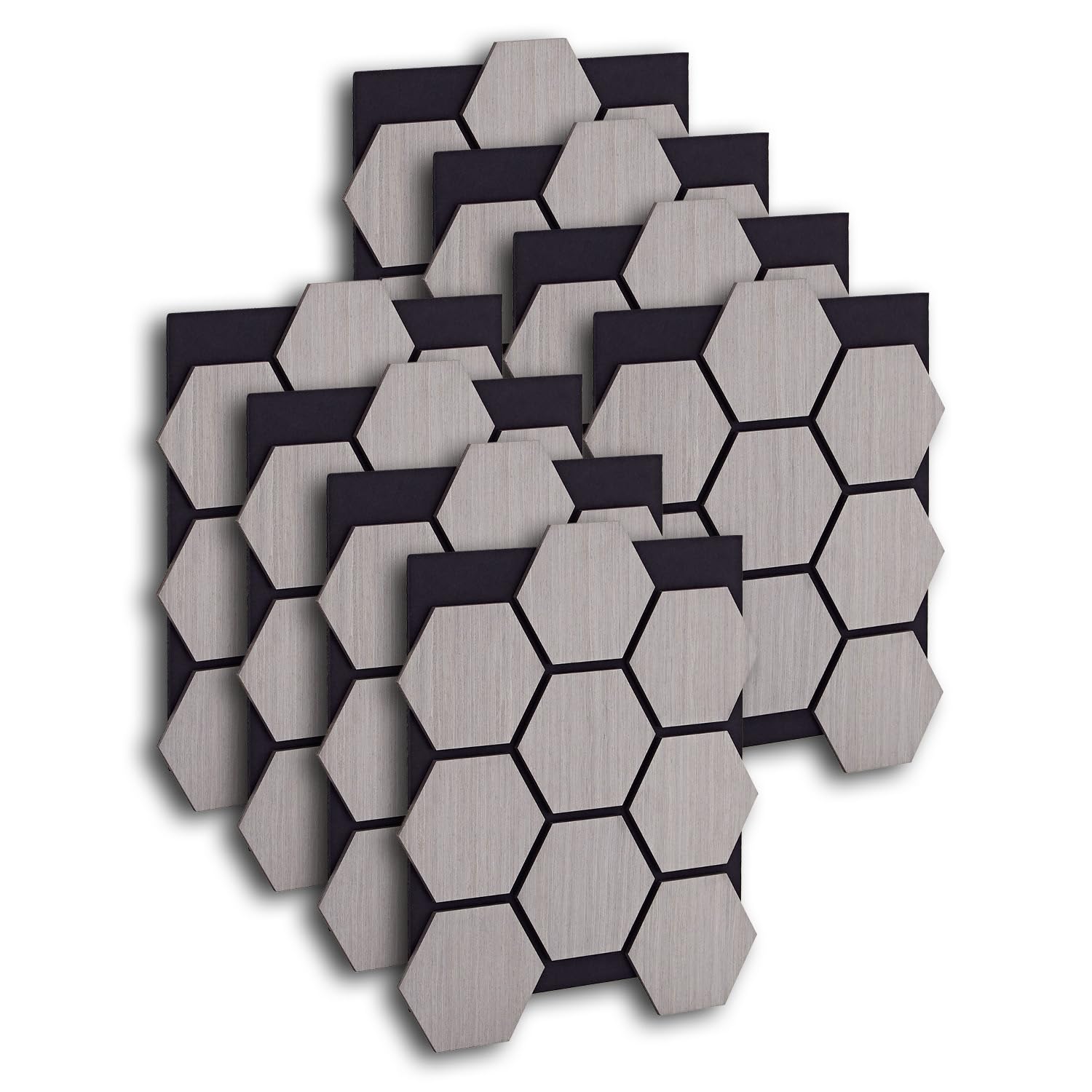 Homestyle4u 3015, panele akustyczne drewno 76 x 62 cm 8 paneli ściennych szare panele sześciokątne do salonu panele sufitowe okładziny ścienne