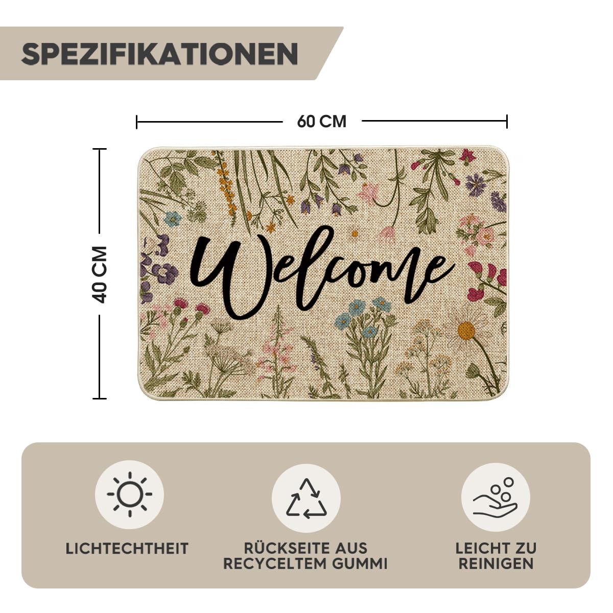 Artoid Mode Daisy Klatschmohn Lavendel Fußmatte 40x60 Cm – Waschbare Frühlings-Türmatte Für Küche & Eingang
