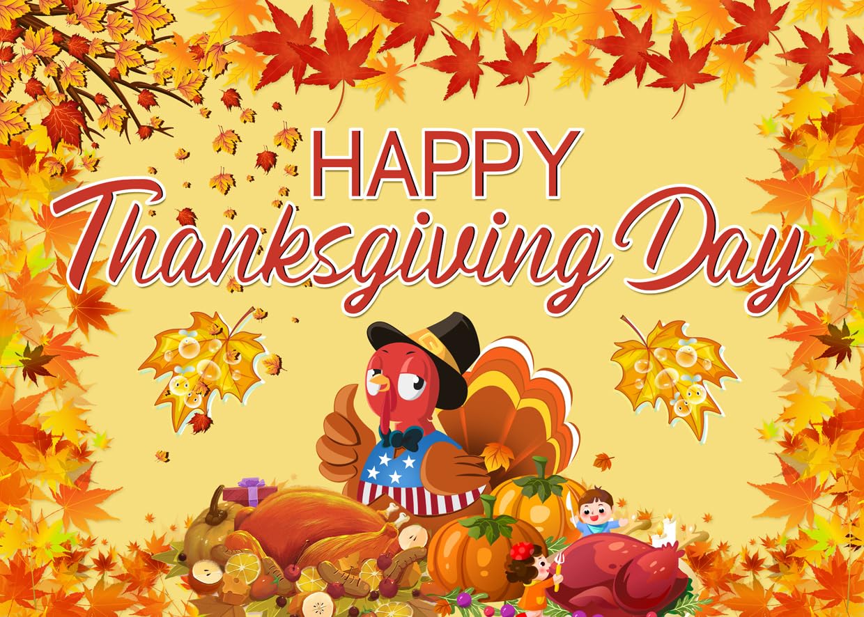 SJOLOON Happy Thanksgiving Day Backdrop Turkey Photo Backdrop for Thanksgiving Day Party Decoration Family Gathering 12738 (7x5FT)