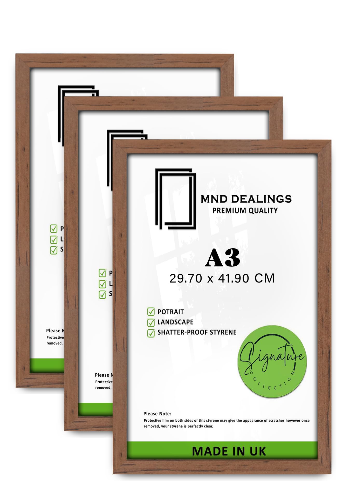Mnd Dealings Walnut Pack Of 3 Mdf Wood Poster Frame A3 (29.70 X 41.90 Cm) Picture Frame For Portrait, Landscape & Art Gallery Display, Elegant Mdf Finish For Timeless Wall Décor [ ]