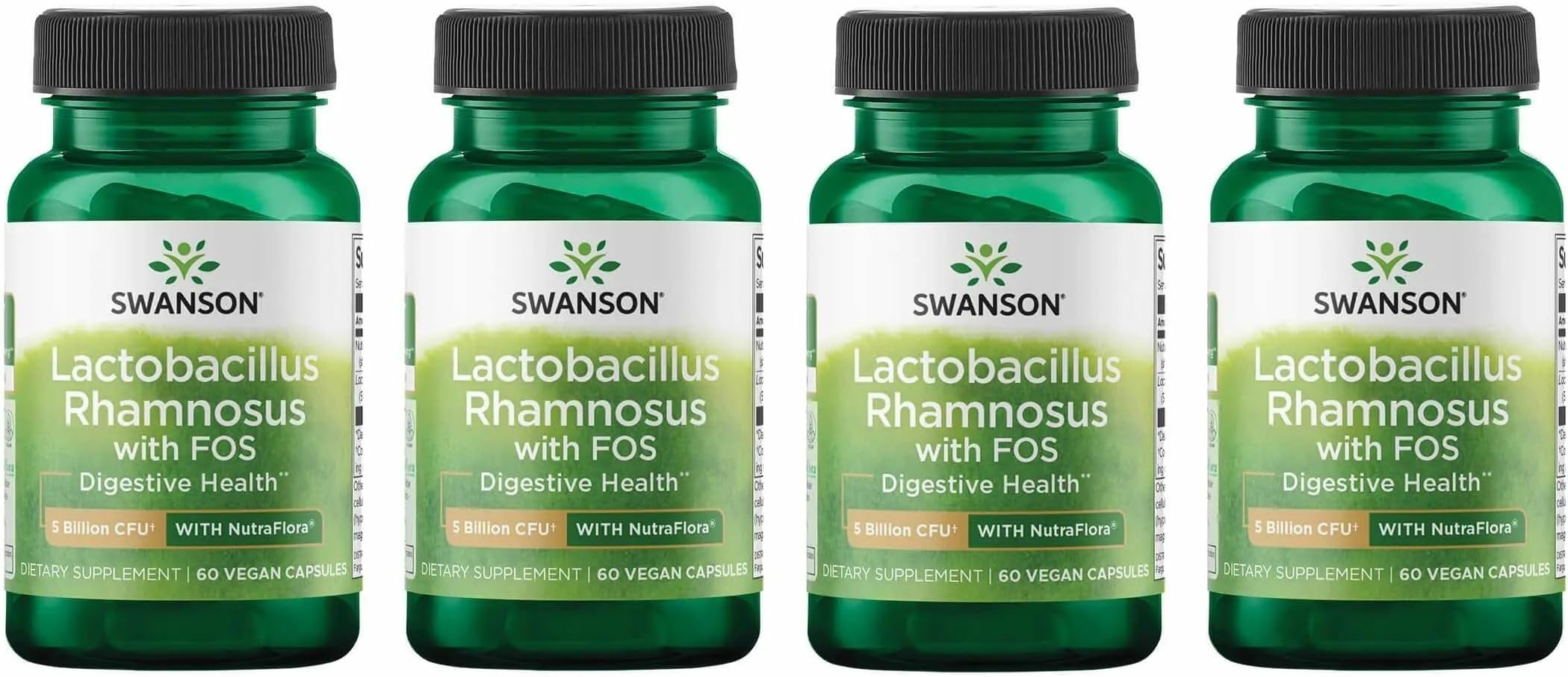 Swanson Lactobacillus Rhamnosus with FOS - 5 Billion CFU - Digestive Health Support with Fructooligosaccharides - Probiotic Support for Gastrointestinal Health* - Vegan - 60 Veggie Caps (4 Pack)
